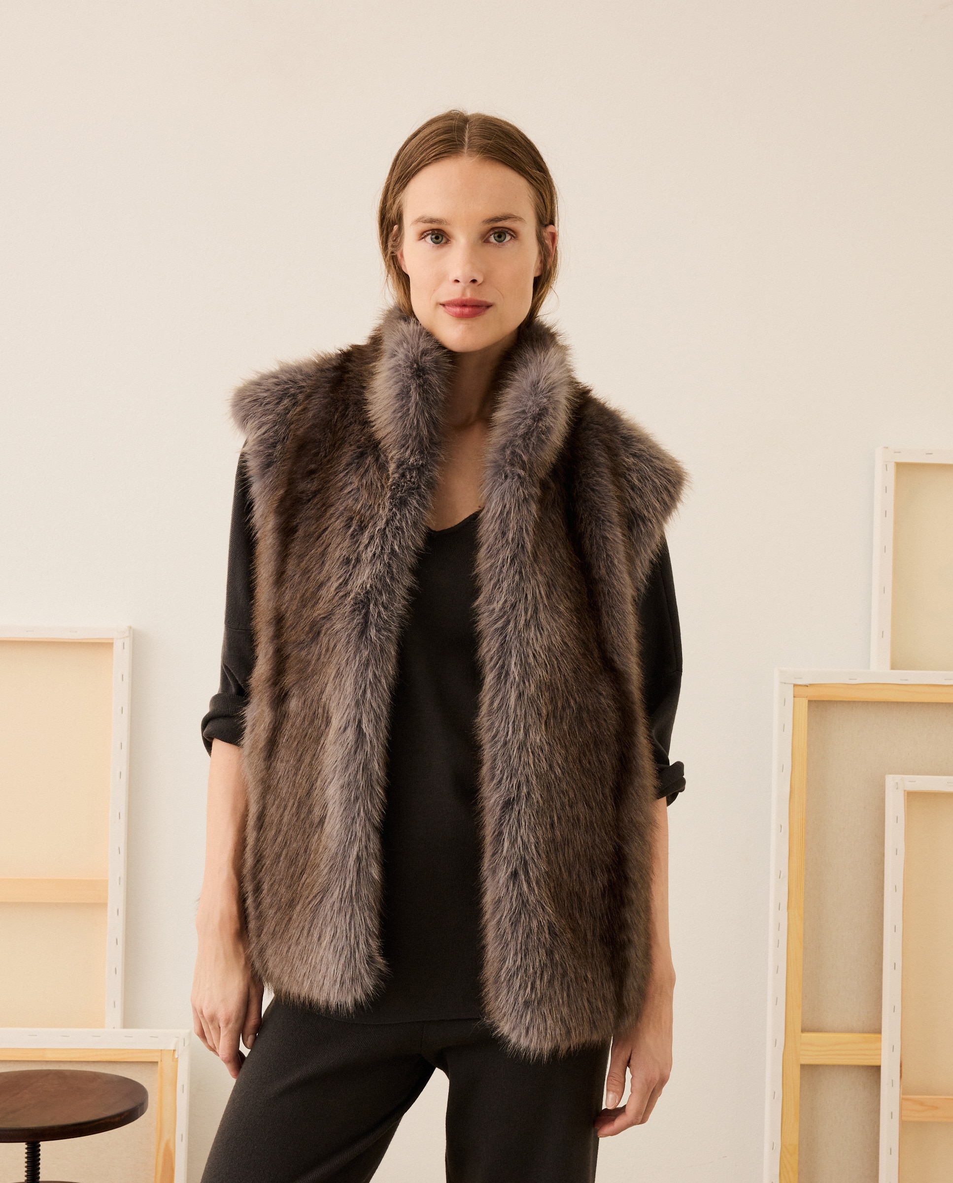 Colete em Pelo Sintético 820 Cinzento Médio-2