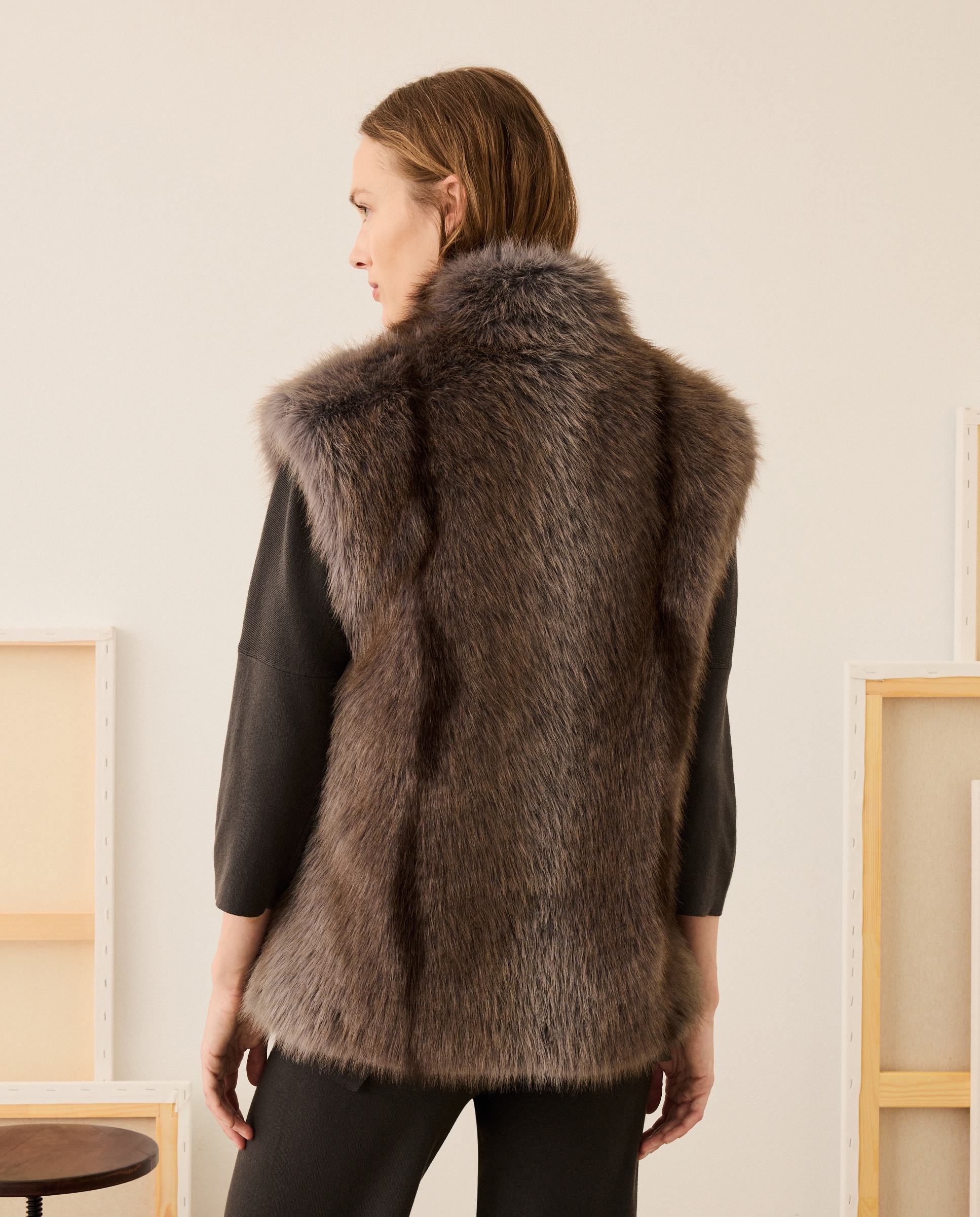 Colete em Pelo Sintético 820 Cinzento Médio-3