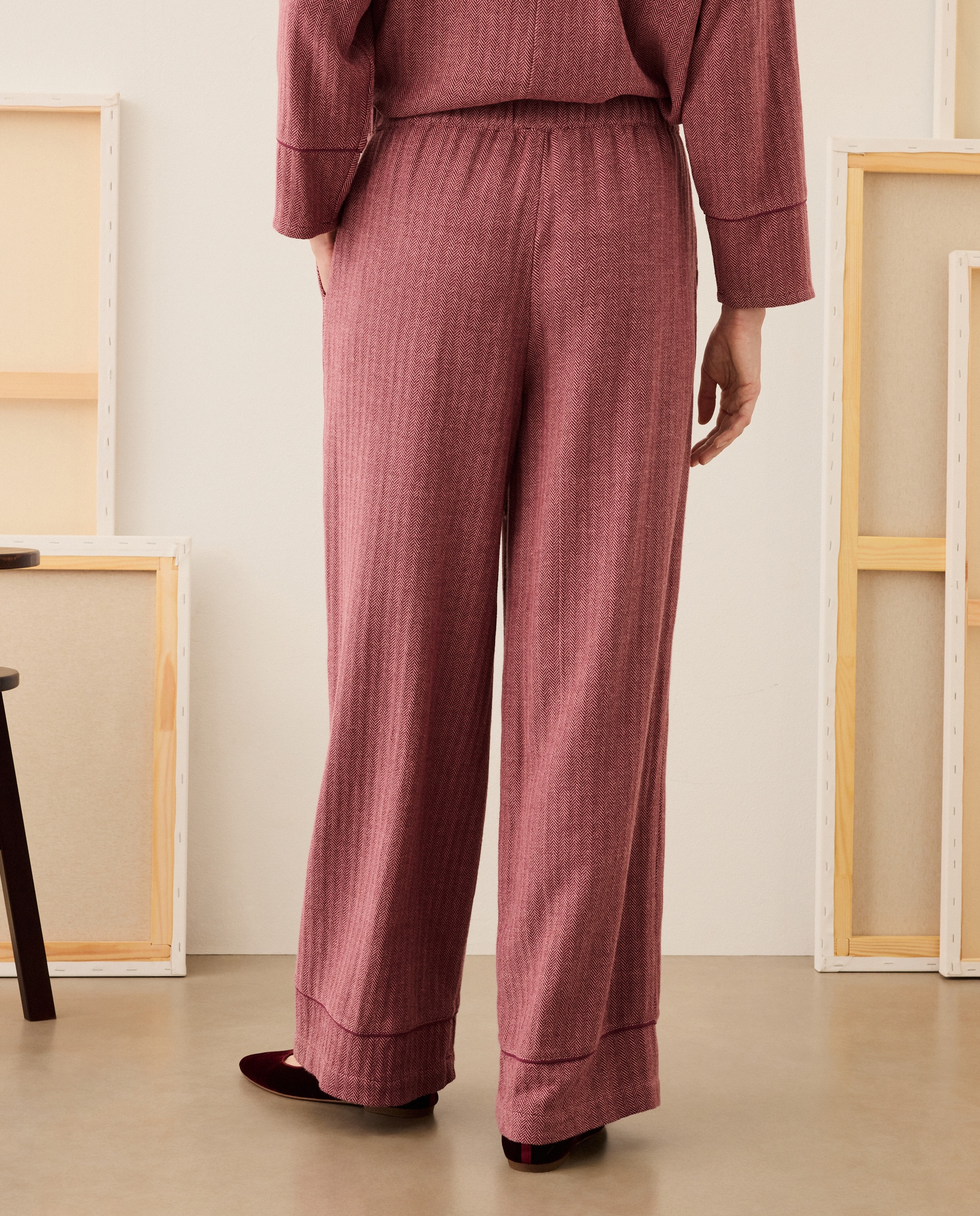 Calças de Padrão Espinha de Peixe Bordeaux-3