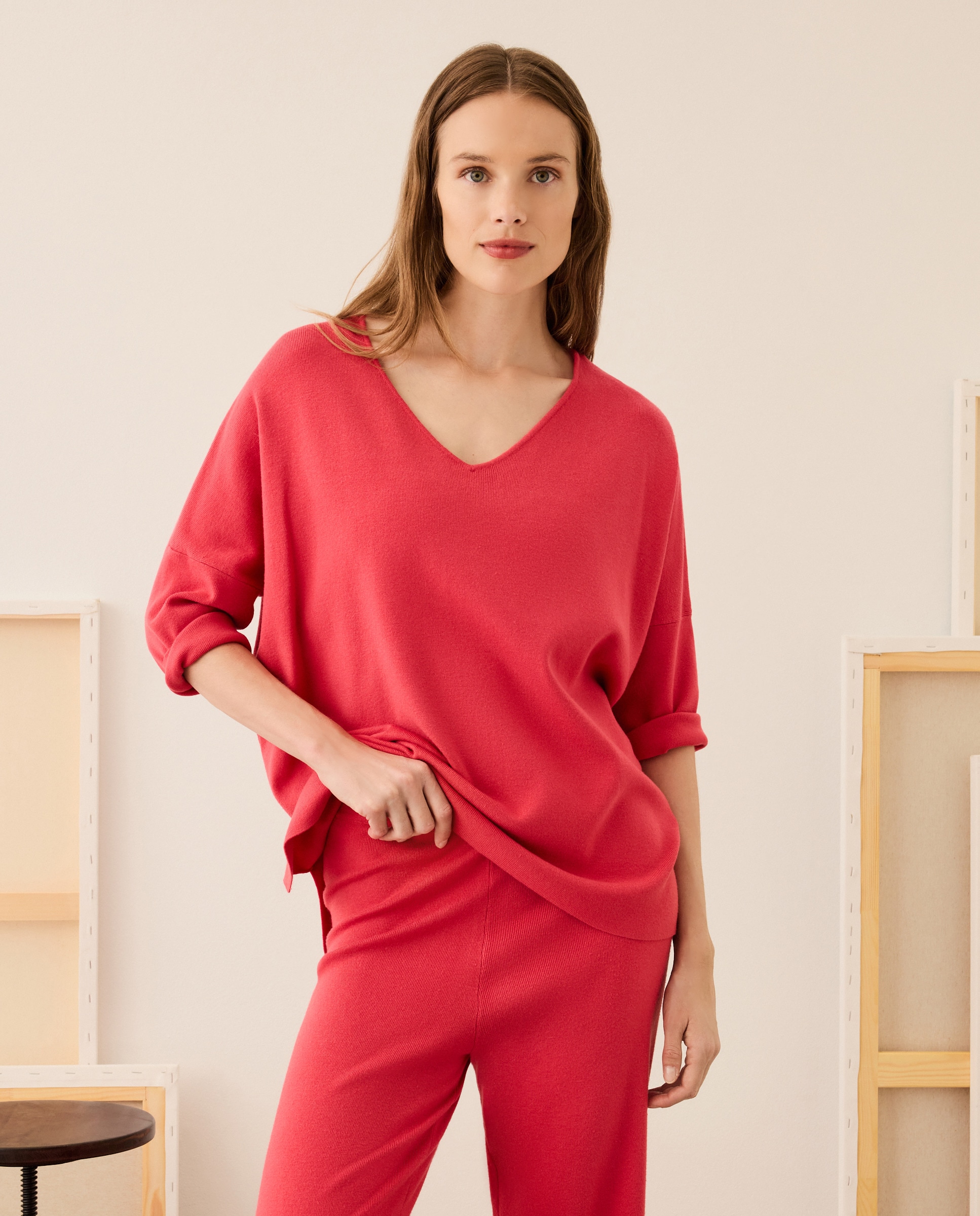 Camisola de Malha com Decote em Bico 630 Coral-1