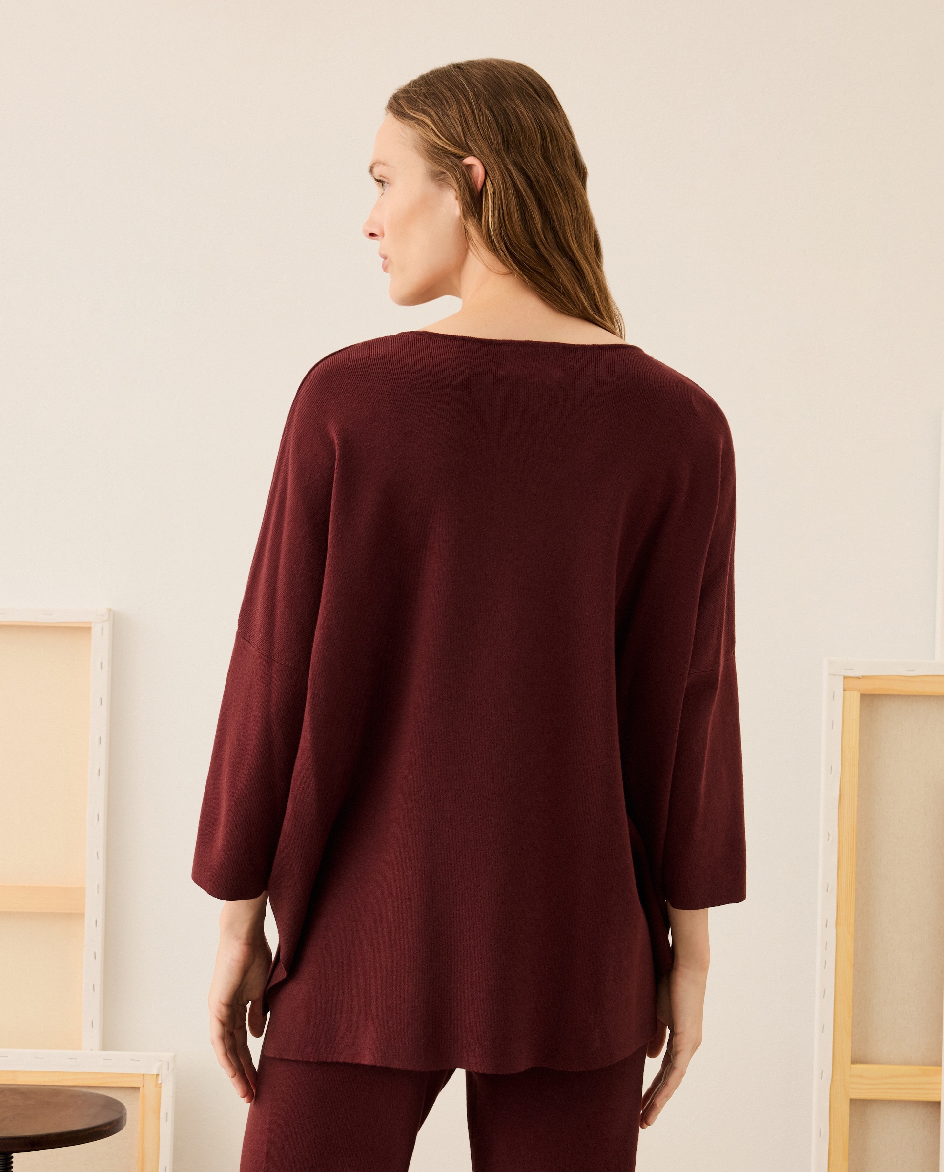 Camisola de Malha com Decote em Bico Bordeaux-3