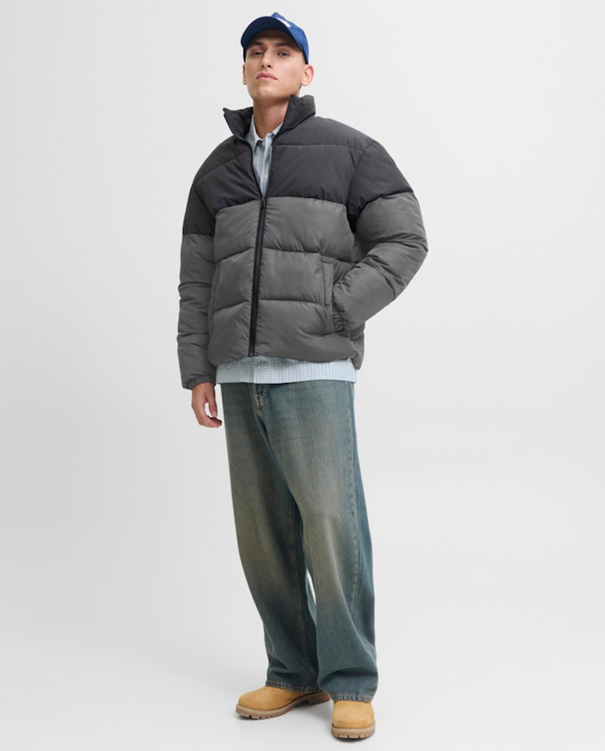Chaqueta acolchada de hombre cuello alto - Jack & Jones - Gris Gris-7