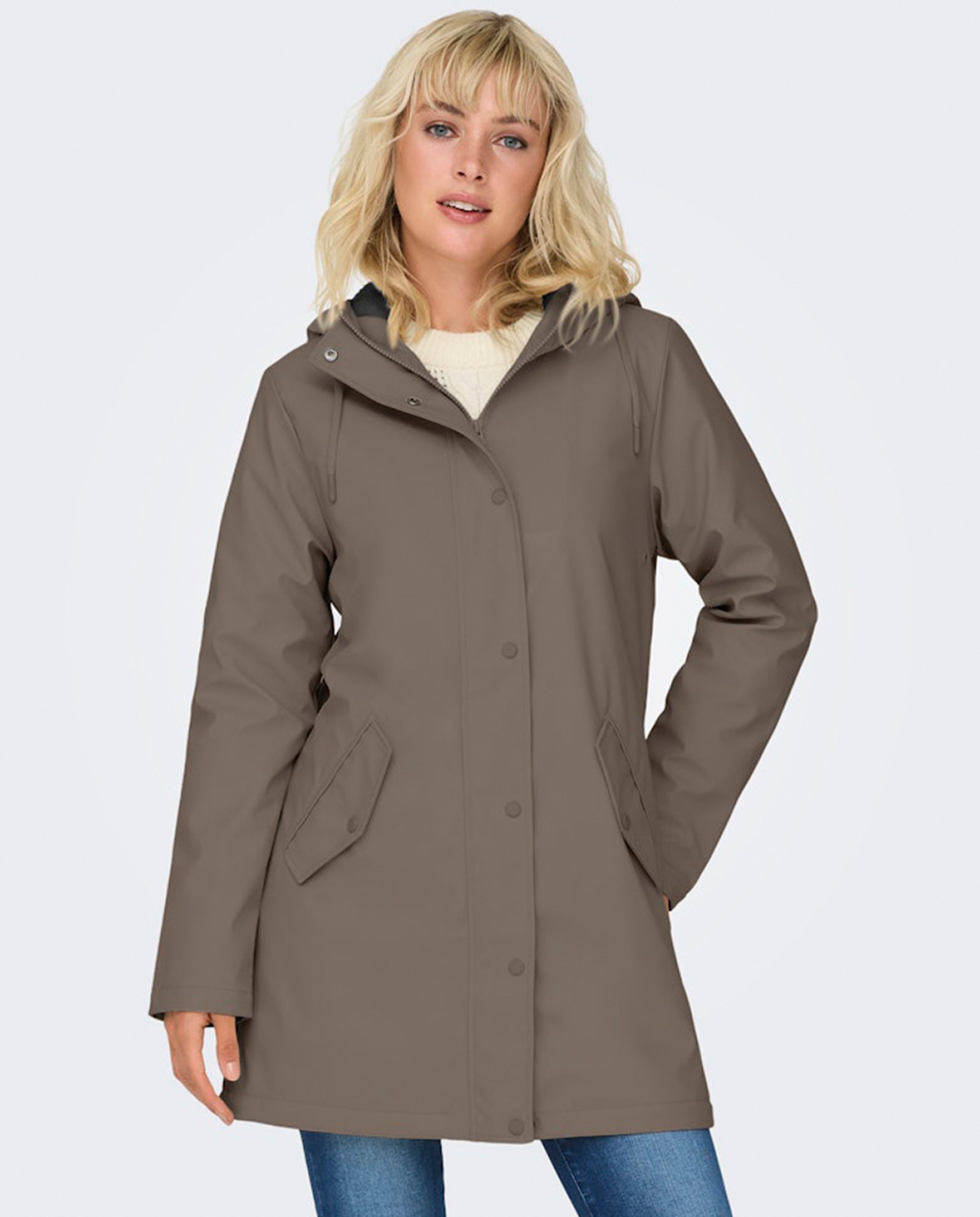 Impermeável com Capuz e Forro Teddy Taupe-1