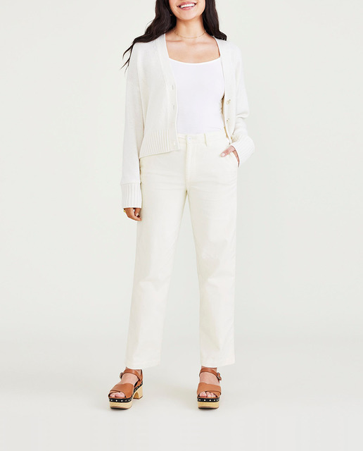 Imagen 0 de Pantalón chino de mujer de pana, con cintura alta y pierna ancha.