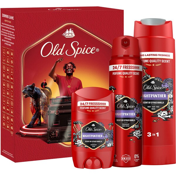 Gift pack with Night Panther deodorant stick + Night Panther deodorant spray + Night Panther 3-in-1 body hair face wash