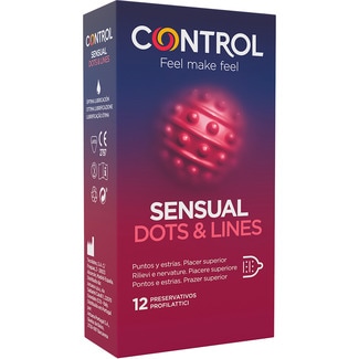 preservativos Sensual Dots & Lines con puntos y estrías caja 12 unidades - Control