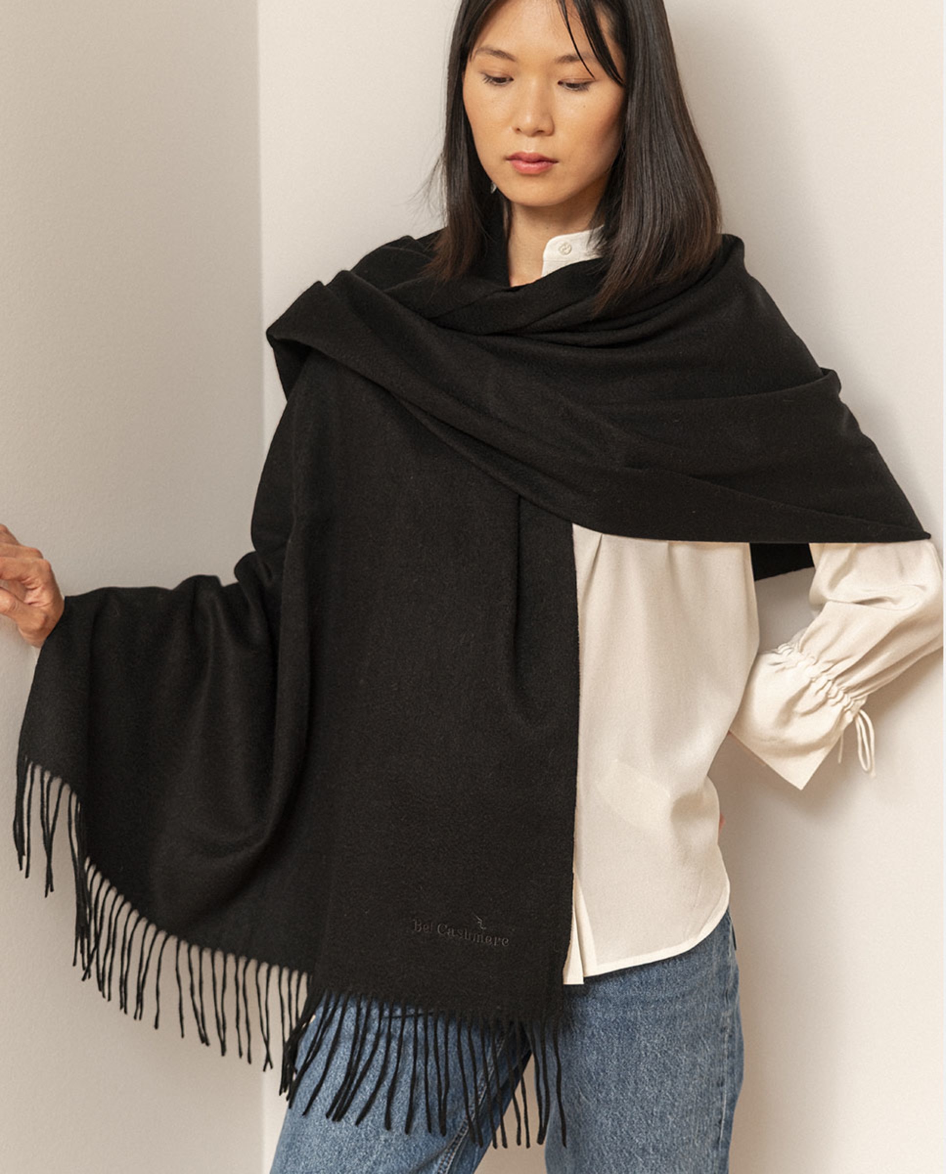 Estola 100% Caxemira - Preto Preto-4