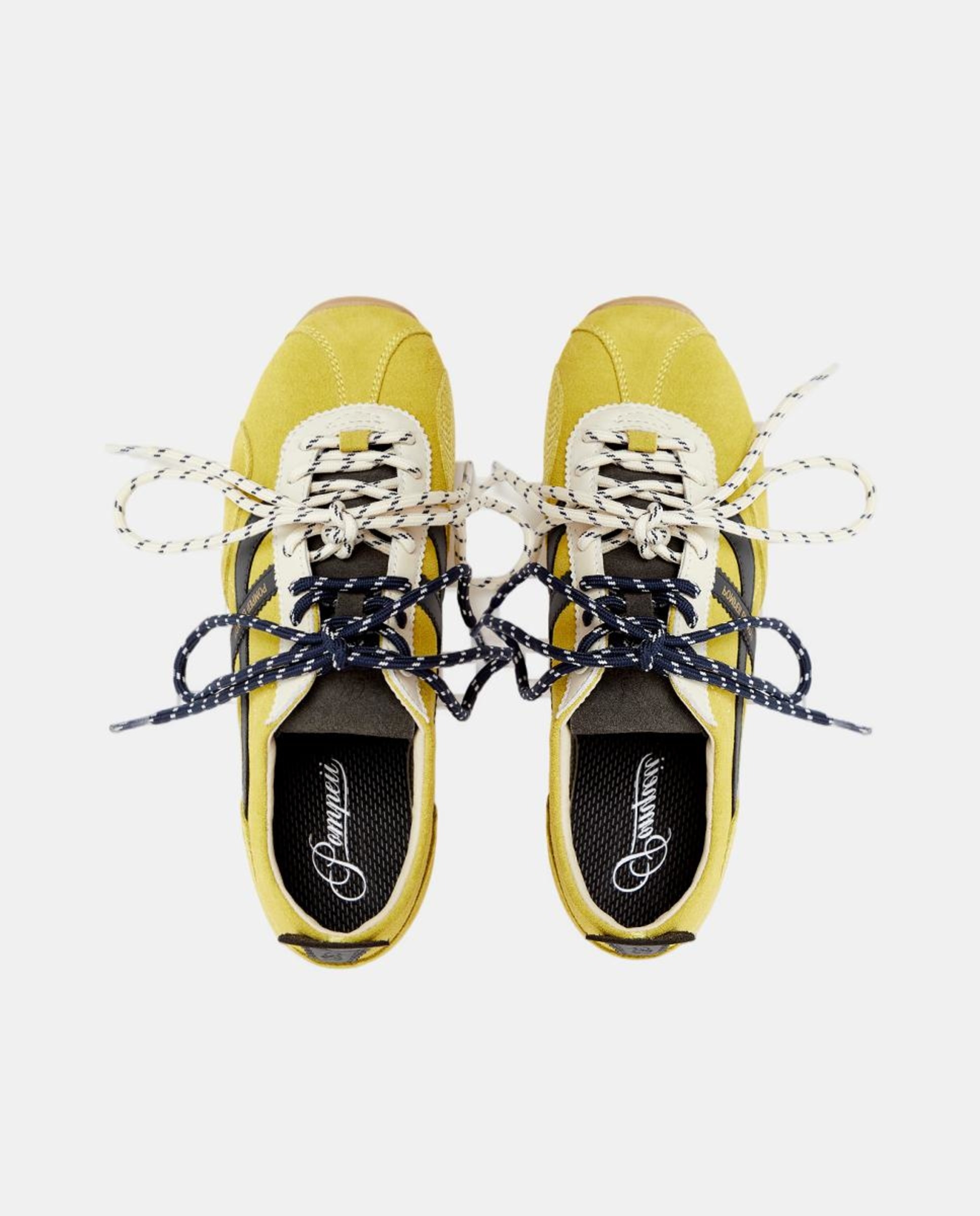 Sapatilhas Casual em Pele com Combinação Tripla de Atacadores Amarelo-3