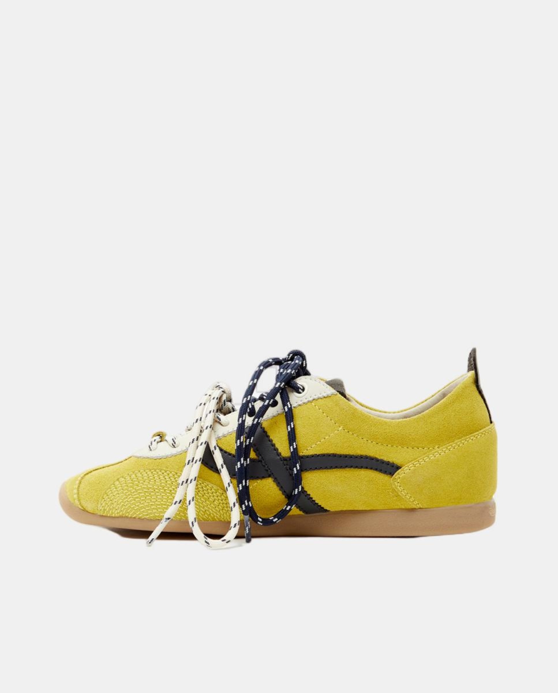 Sapatilhas Casual em Pele com Combinação Tripla de Atacadores Amarelo-2