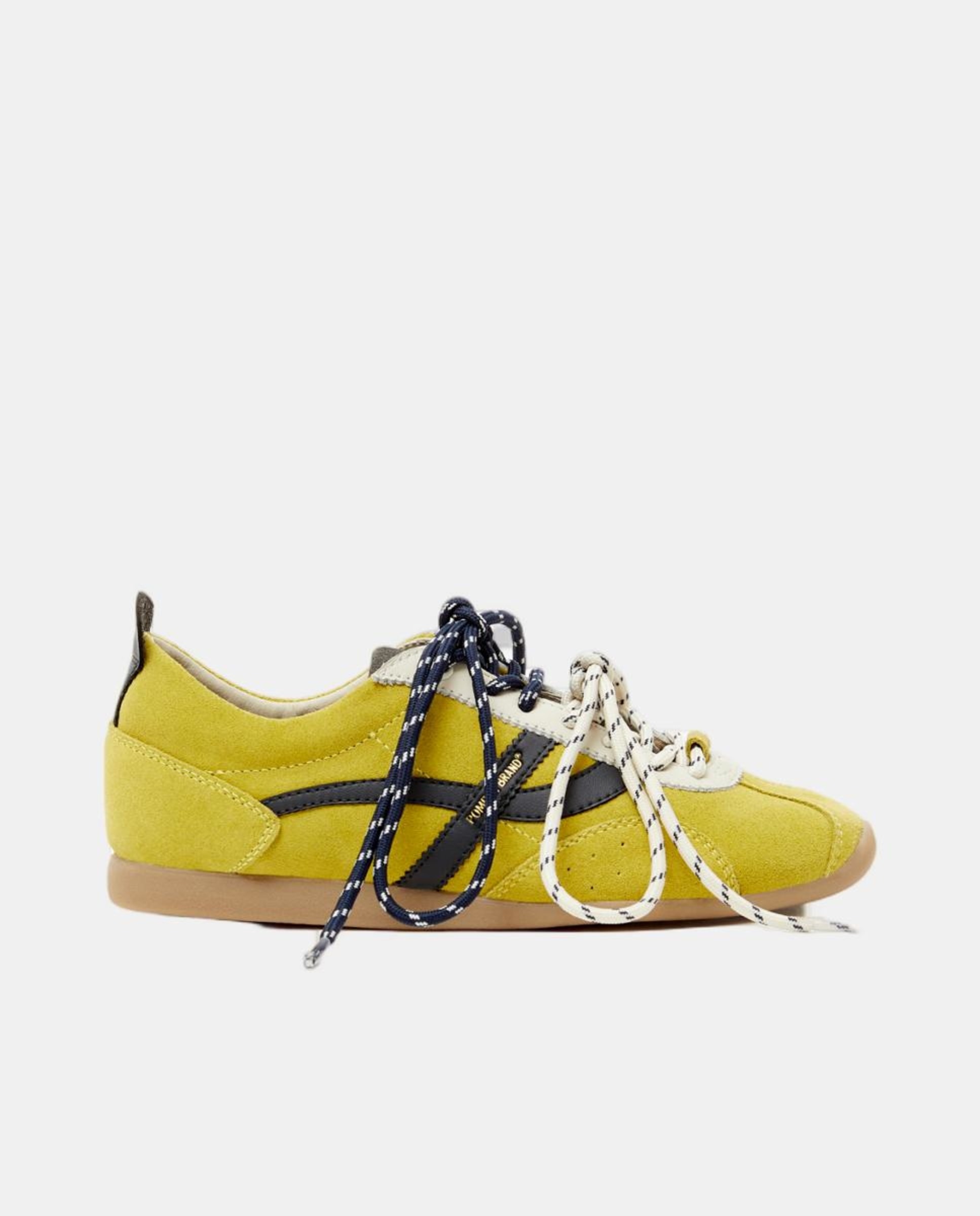 Sapatilhas Casual em Pele com Combinação Tripla de Atacadores Amarelo-1