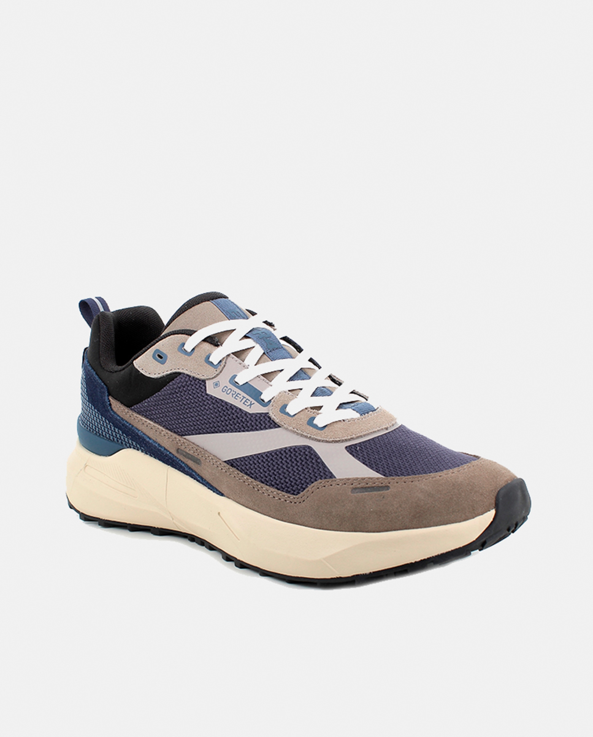 Sapatilhas em Pele e Têxtil com Forro Goretex e Atacadores Azul-escuro-2