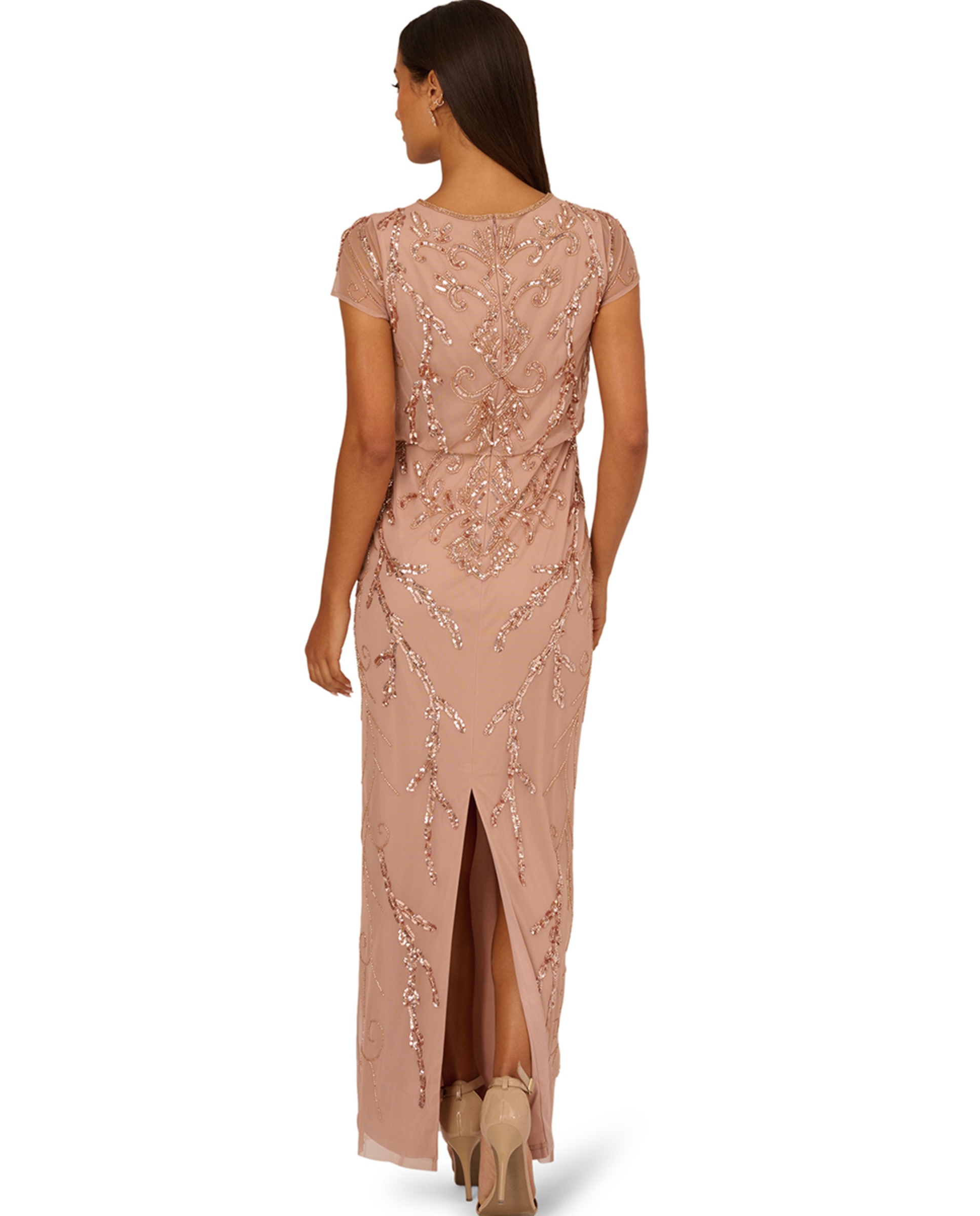 Vestido Comprido Tipo Blusão de Contas Rosa-2