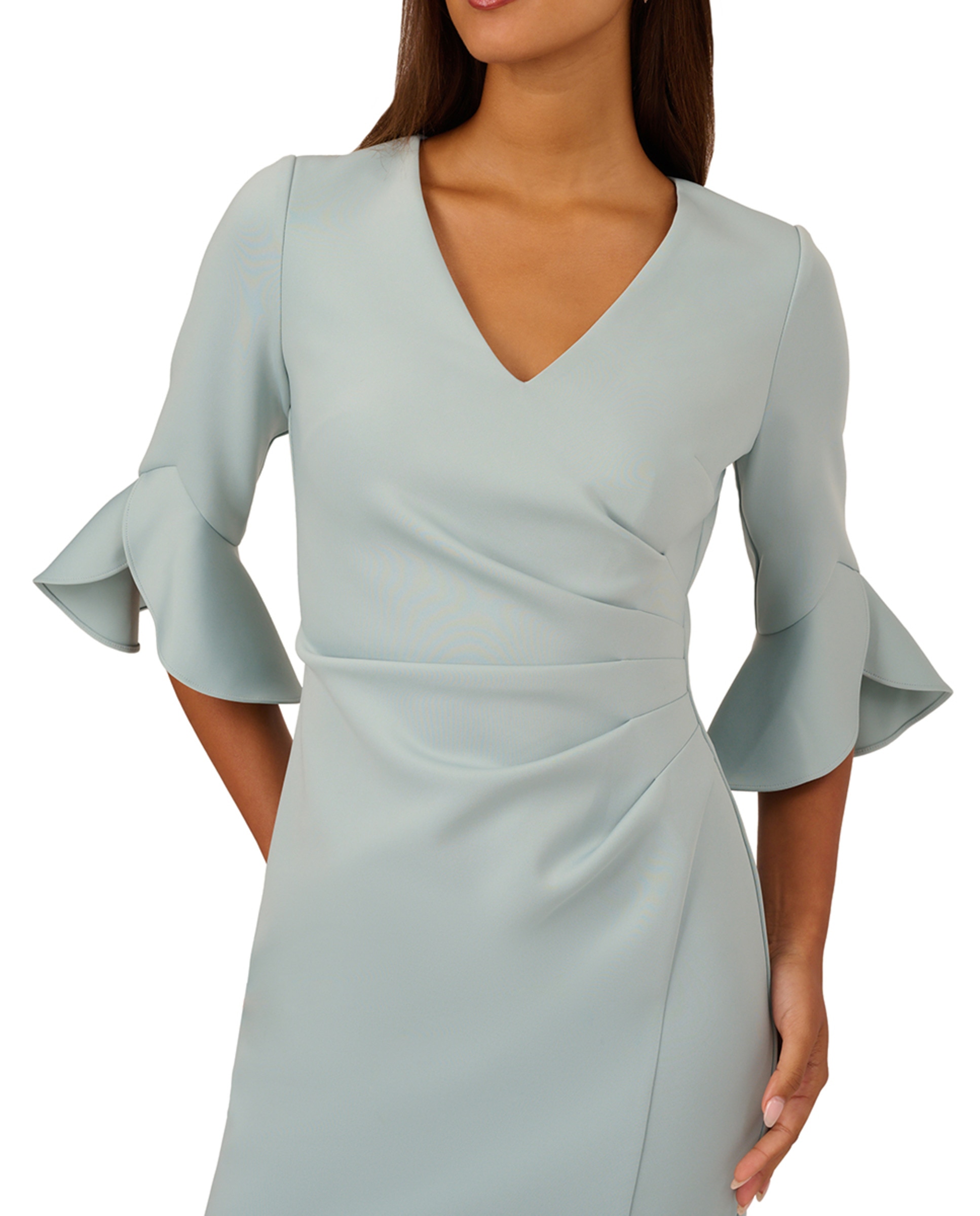 Vestido Midi Envolvente Sintético de Mergulho Verde Água-4