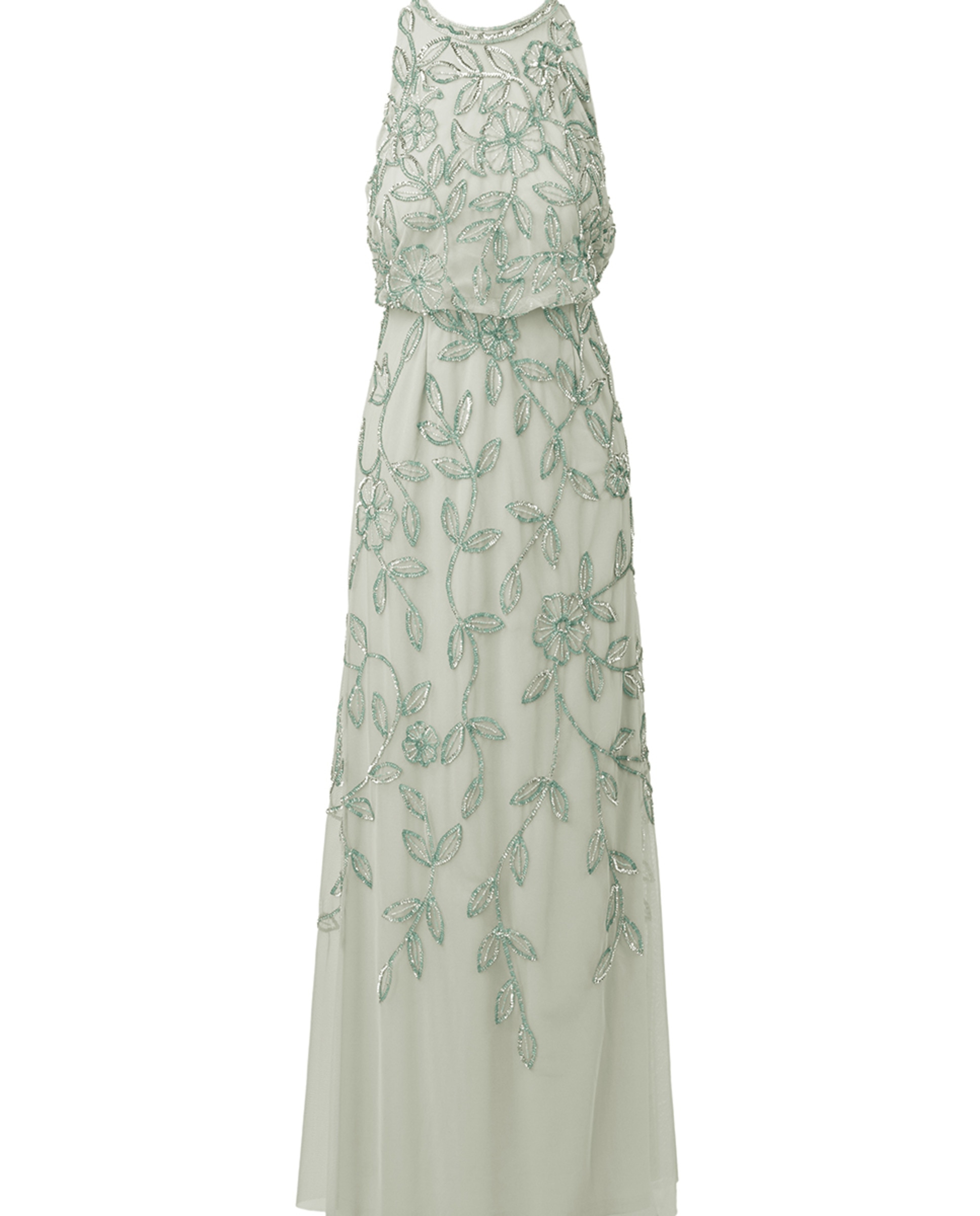 Vestido Comprido com Contas e Blusão Verde Água-5