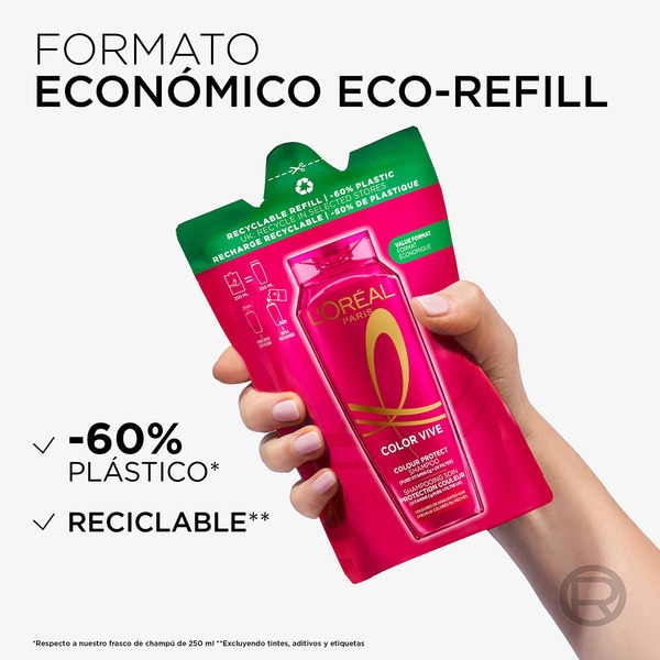 champú Color Vive Hydra Hialuronic para cabello teñido o con mechas recambio Tasche 500 ml