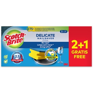 Esponja Salva-Unhas  Fibra Verde 2 + 1 Grátis embalagem 3 unidades - Scotch-brite