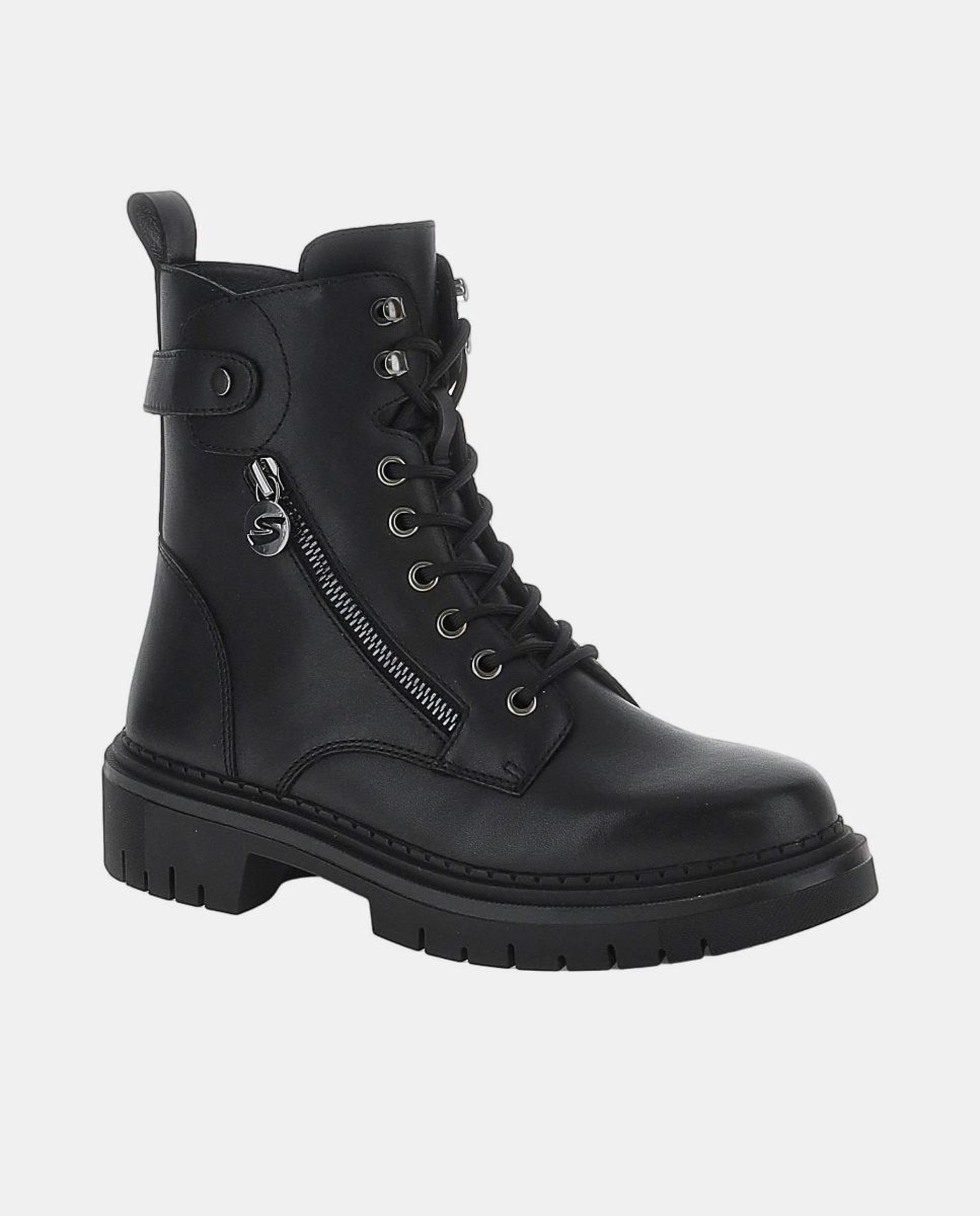 Botins com Atacadores e Fecho de Correr Duplo Preto-2