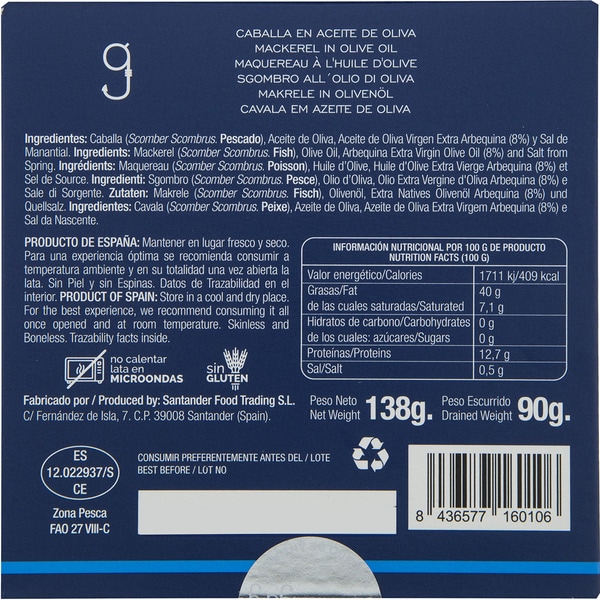 Makrele in Olivenöl Dose 88 g netto Abtropfgewicht