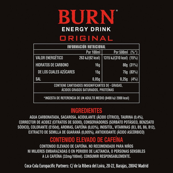 Energydrink mit Kohlensäure Originalgeschmack mit Taurin, Koffein und Guaraná 4er-Pack Dosen 50 cl