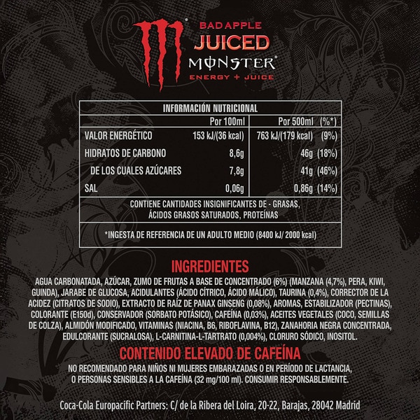 Energydrink mit Taurin und Ginseng mit Bad Apple-Geschmack Dose 50 cl