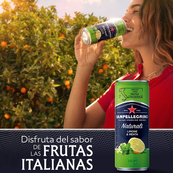 Sparkling natural mineral water with lemon and mint flavour tin 33 cl