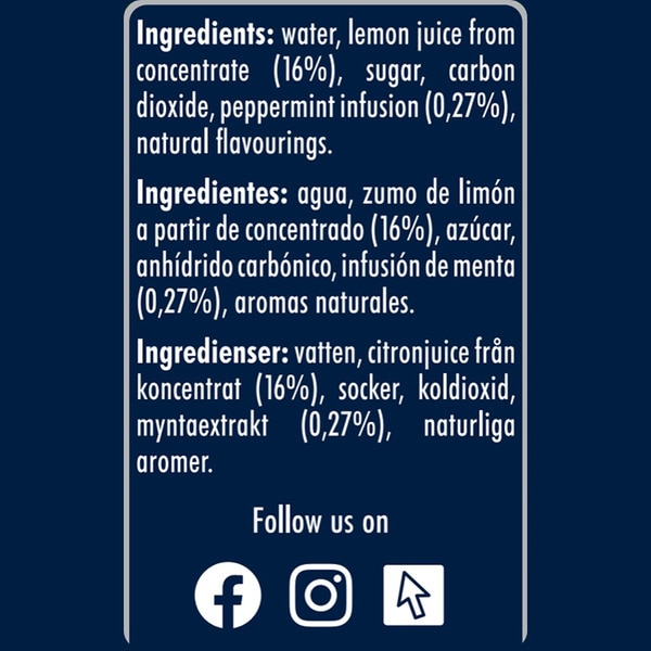 Sparkling natural mineral water with lemon and mint flavour tin 33 cl