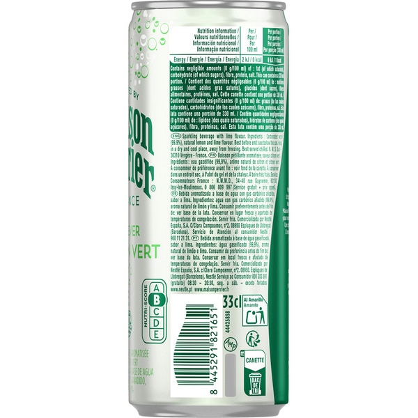sparkling water with lime flavour, 0% sugar tin 33 cl