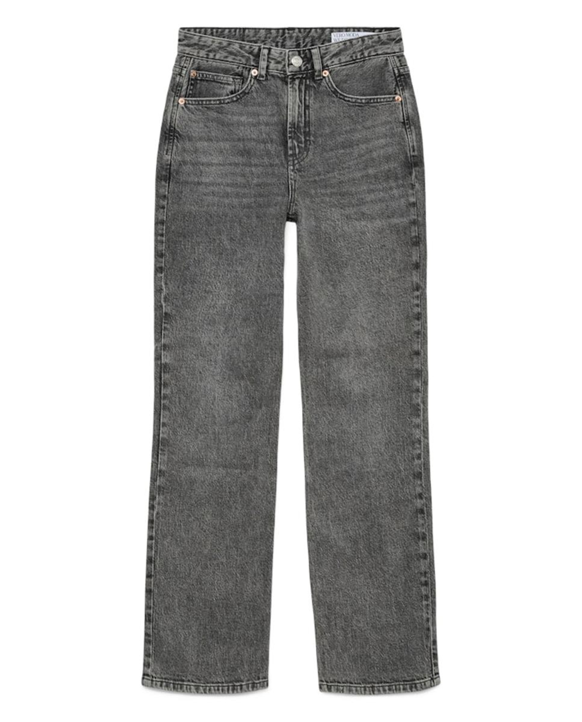 Jeans Straight com Cintura Subida Cinzento-escuro-6