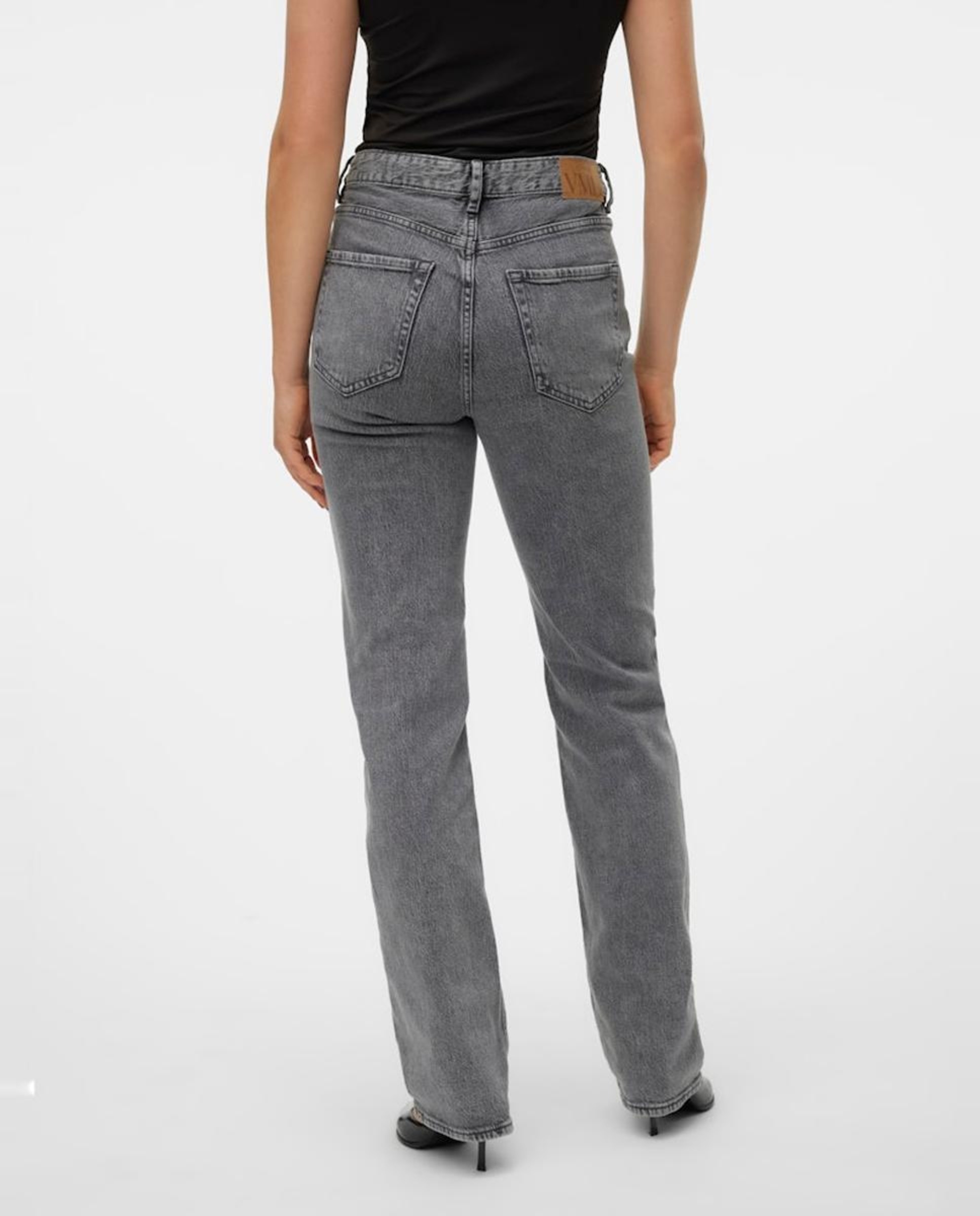 Jeans Straight com Cintura Subida Cinzento-escuro-3
