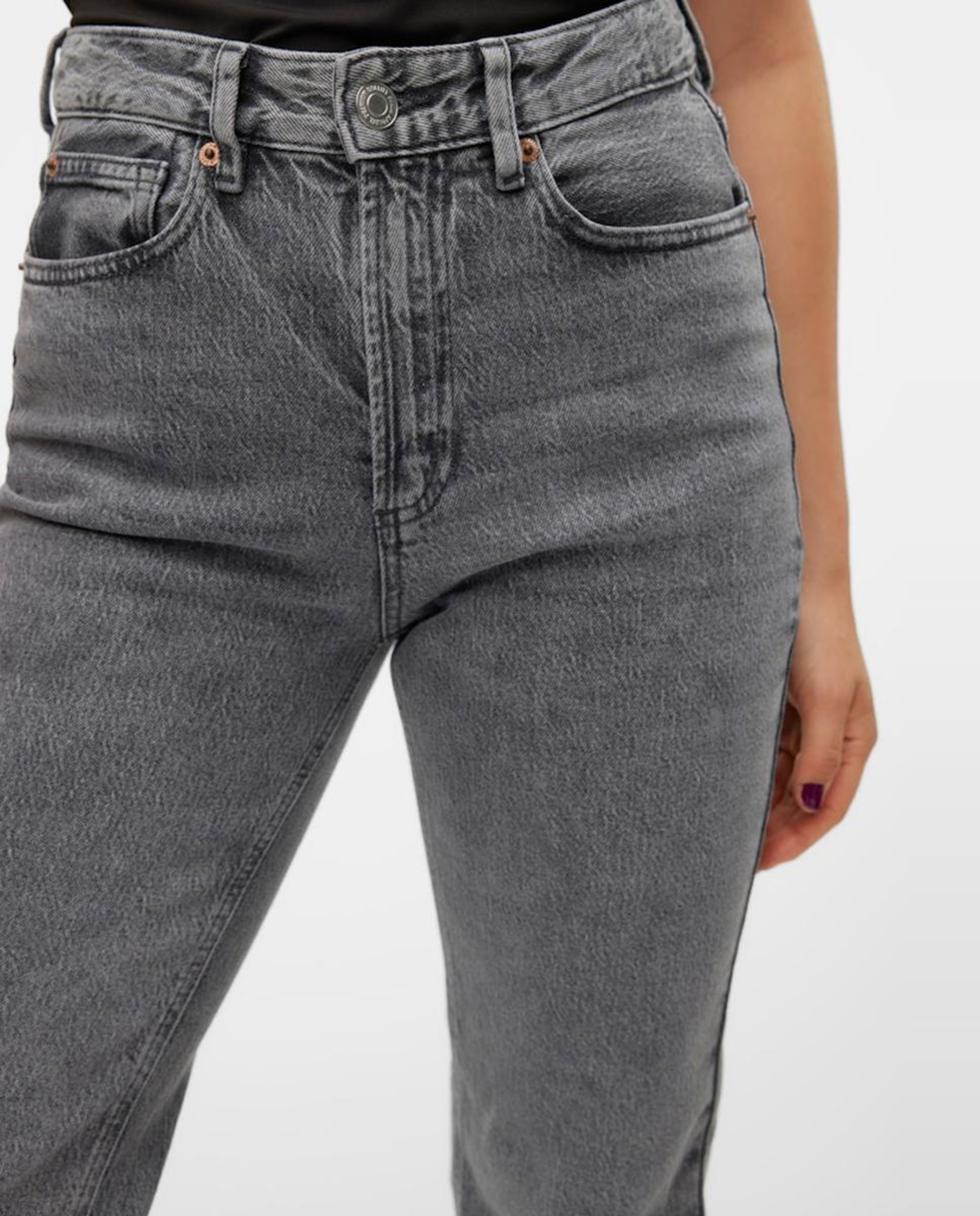 Jeans Straight com Cintura Subida Cinzento-escuro-2