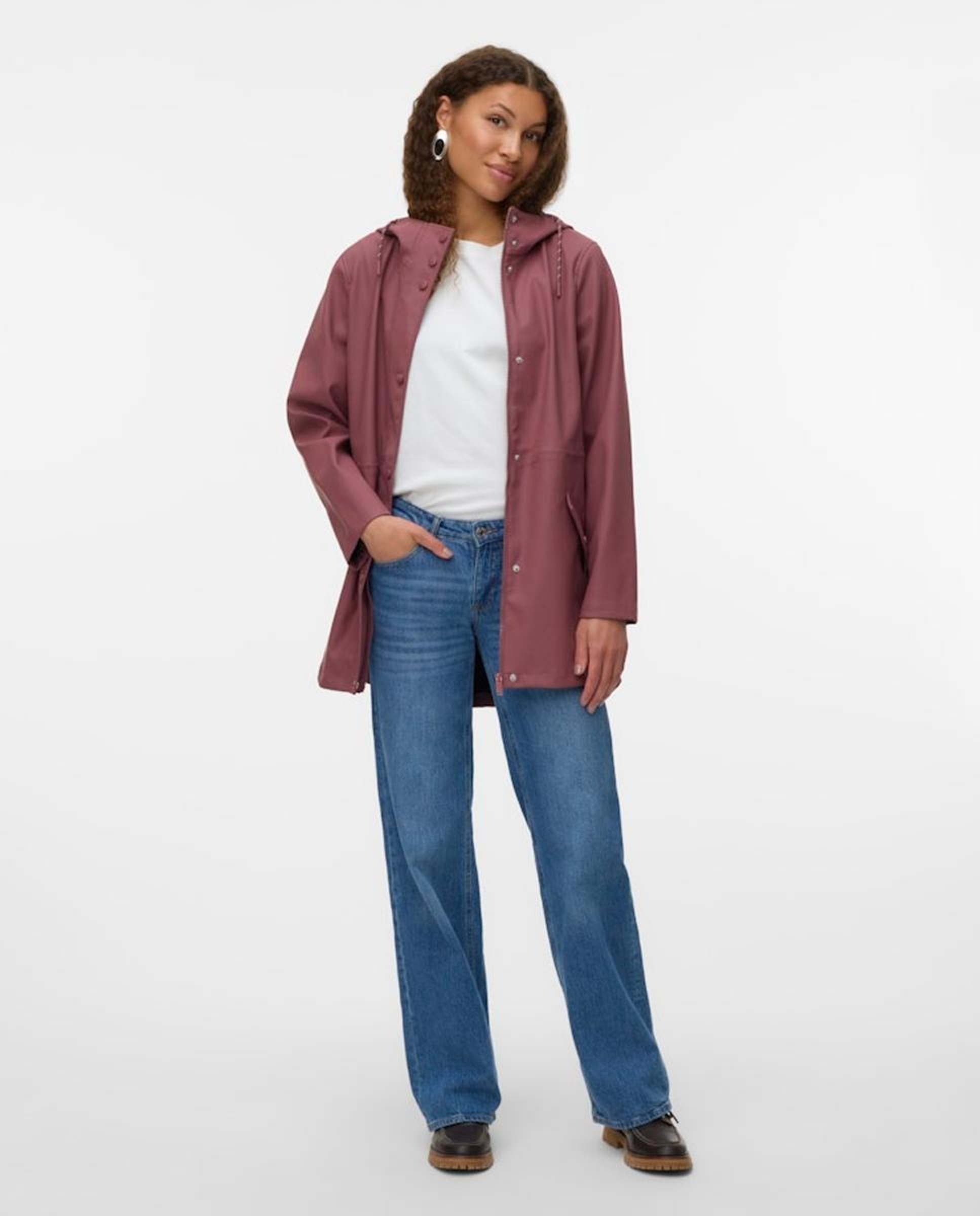 Impermeável de manga comprida com capuz Rosa-4