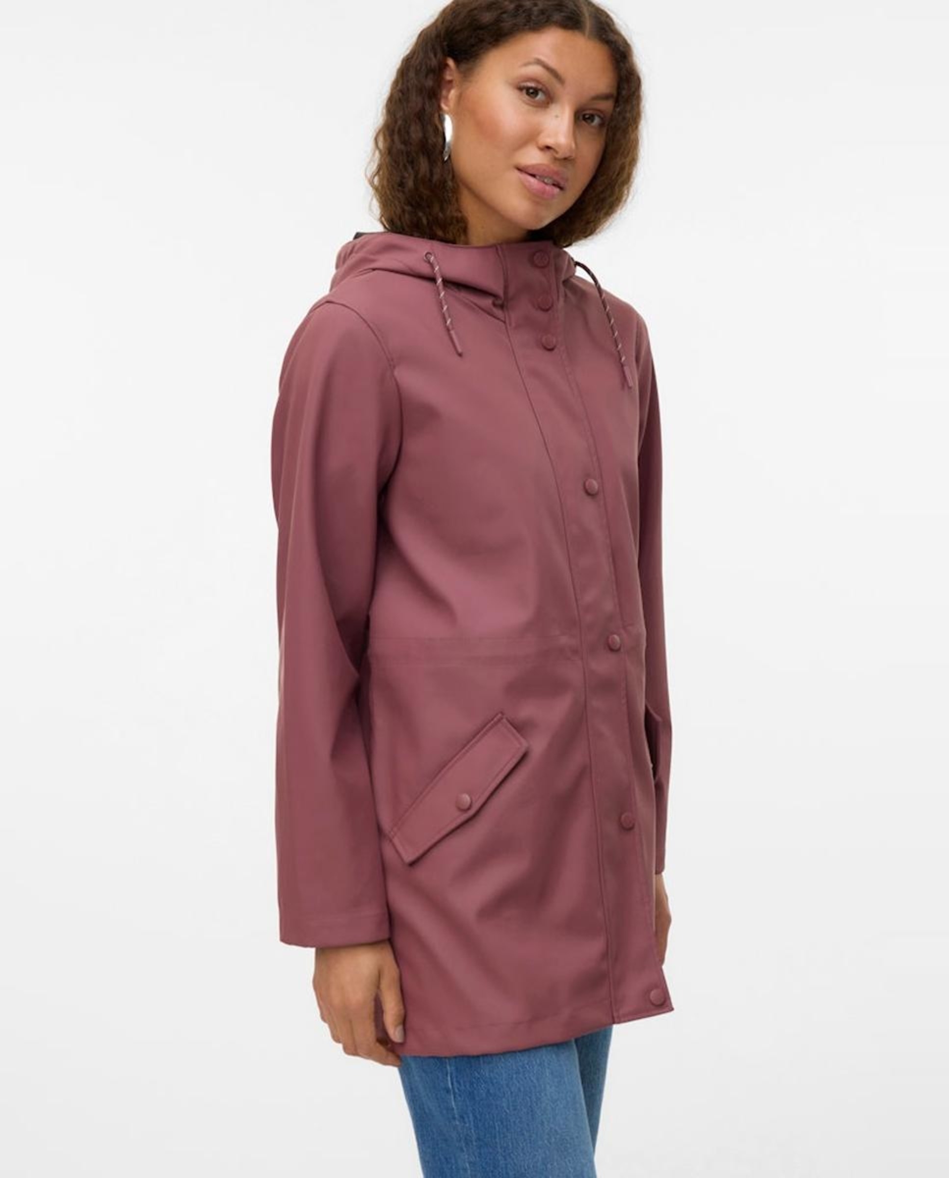 Impermeável de manga comprida com capuz Rosa-1