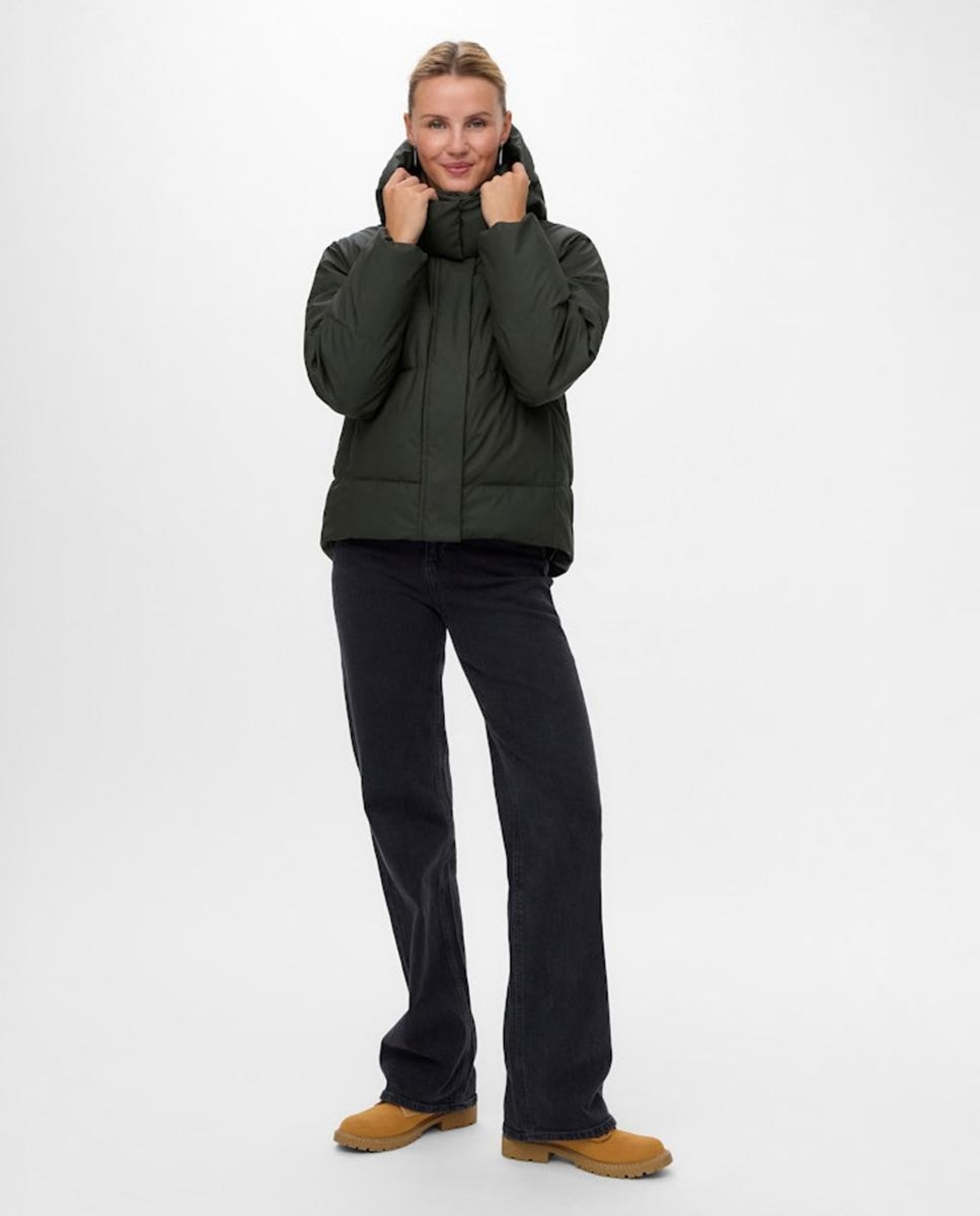 Sobretudo Acolchoado com Gorro Verde pardo-4