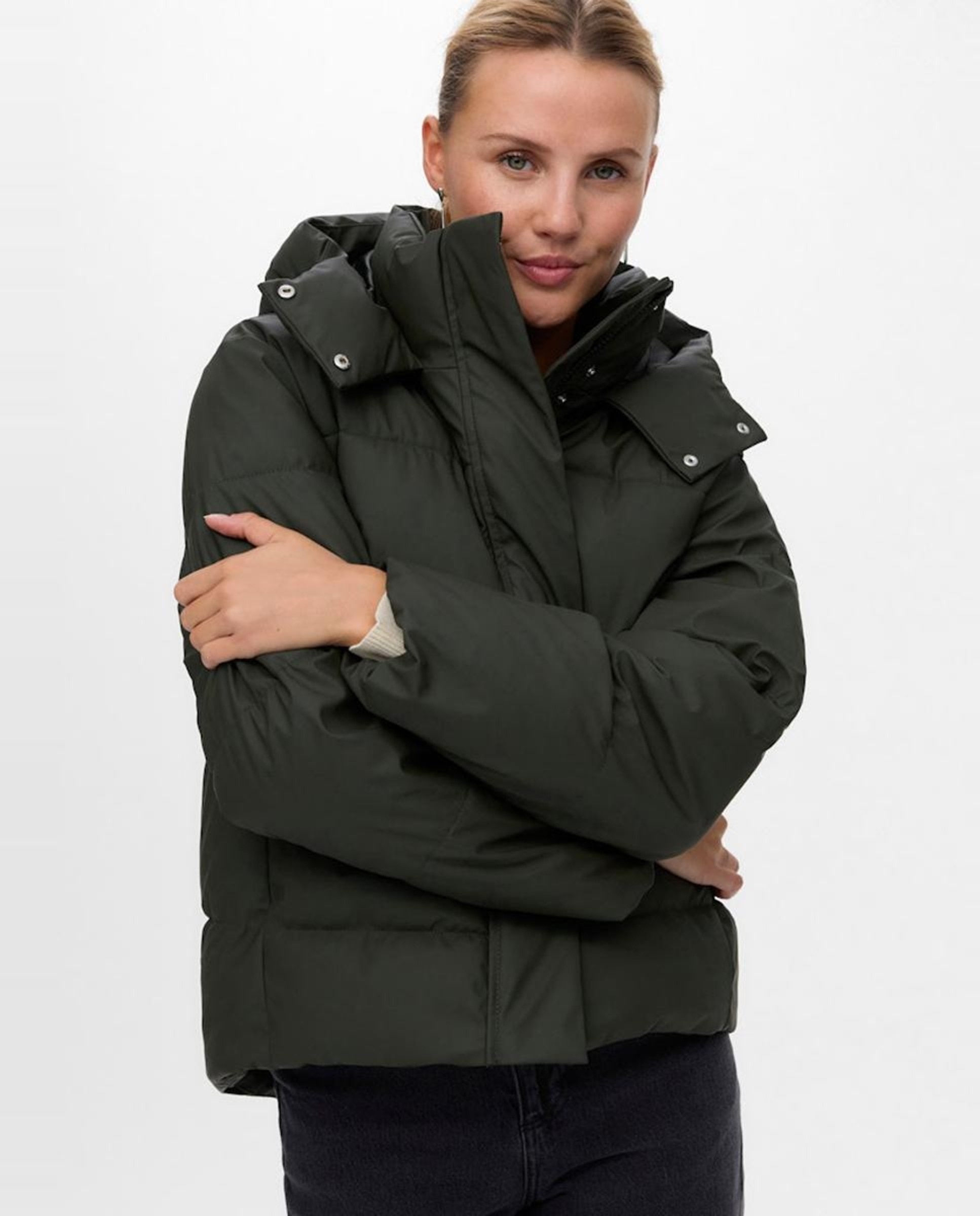 Sobretudo Acolchoado com Gorro Verde pardo-1