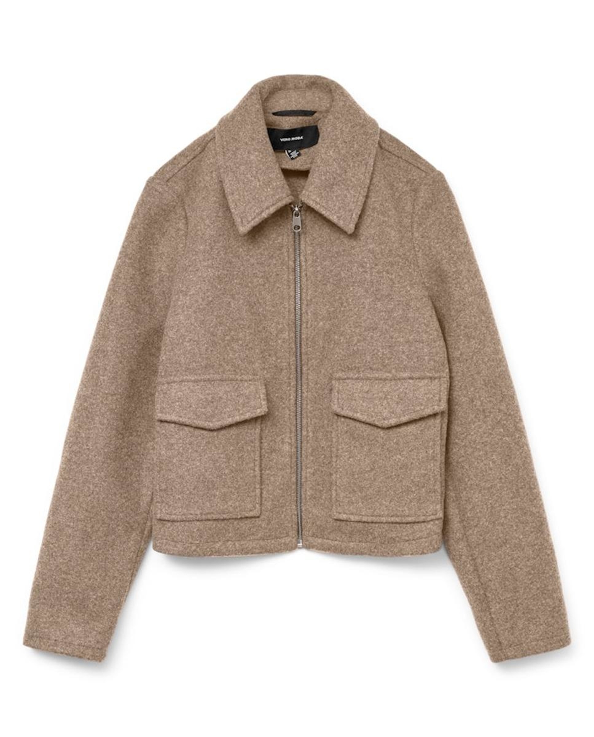 Casaco de Pano com Colarinho de Polo Caramelo-4