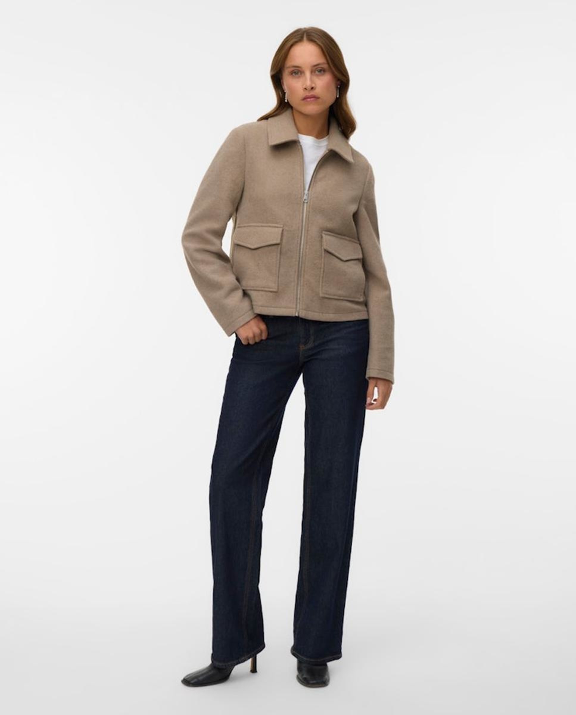 Casaco de Pano com Colarinho de Polo Caramelo-1