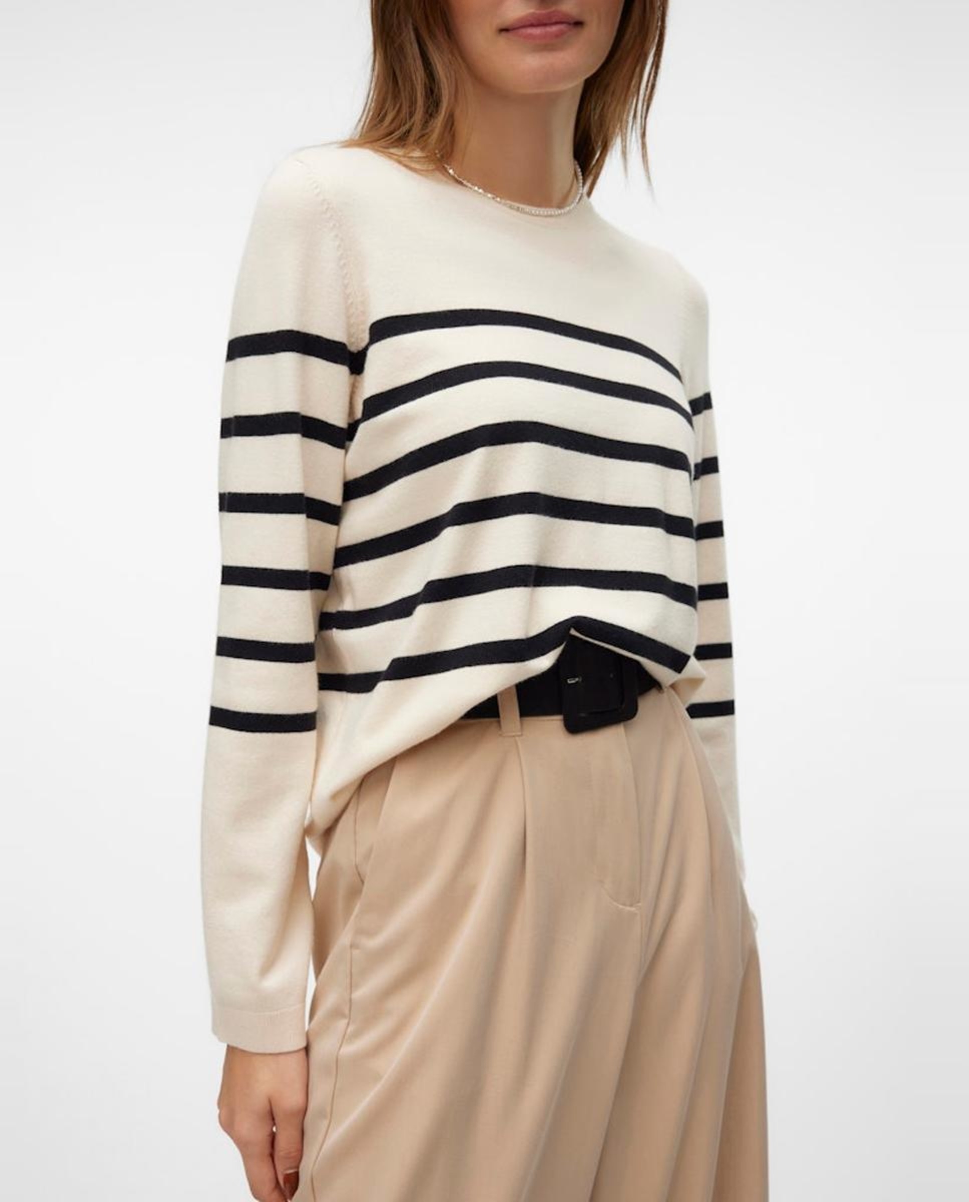 Camisola de Malha às Riscas Branco-4