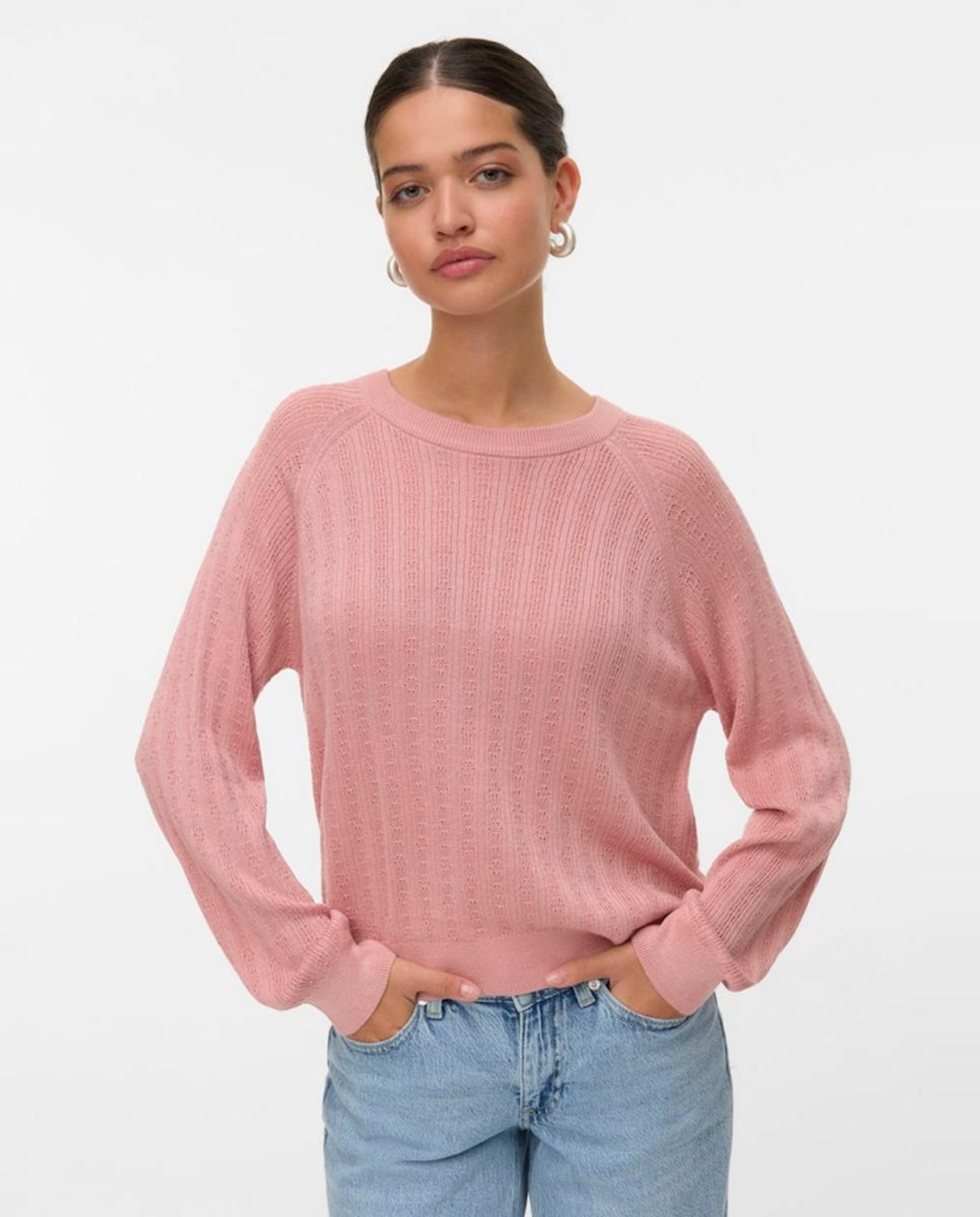 Camisola de Malha Fina com Manga Comprida Rosa-1