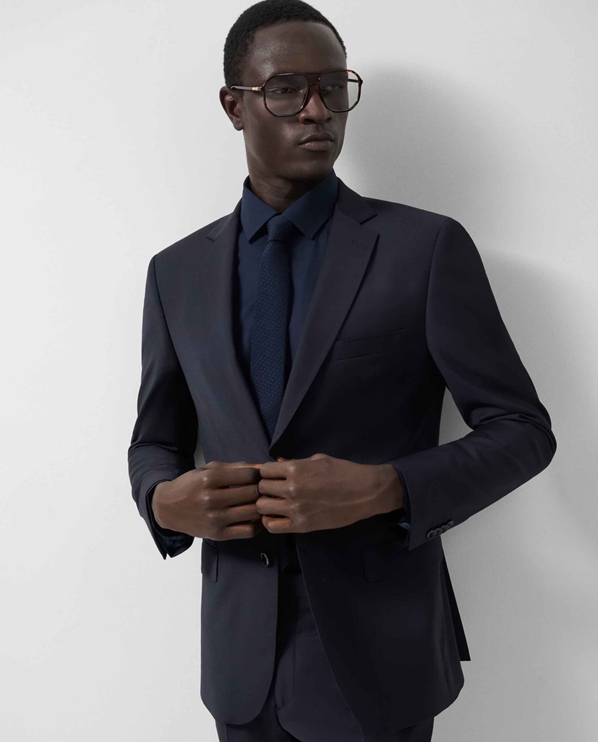 Fato Slim Fit Half Canvas Liso Azul-marinho-3