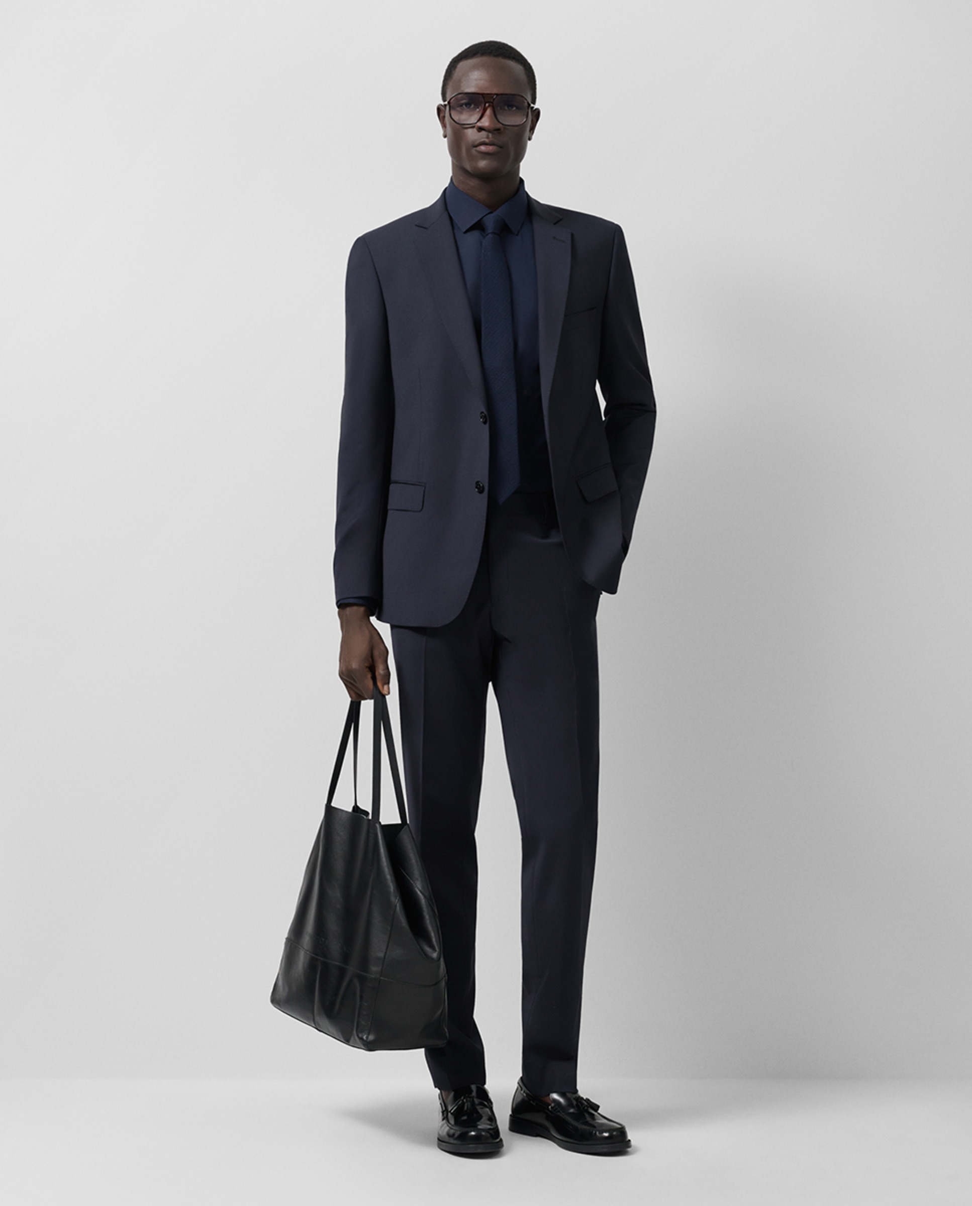 Fato Slim Fit Half Canvas Liso Azul-marinho-1