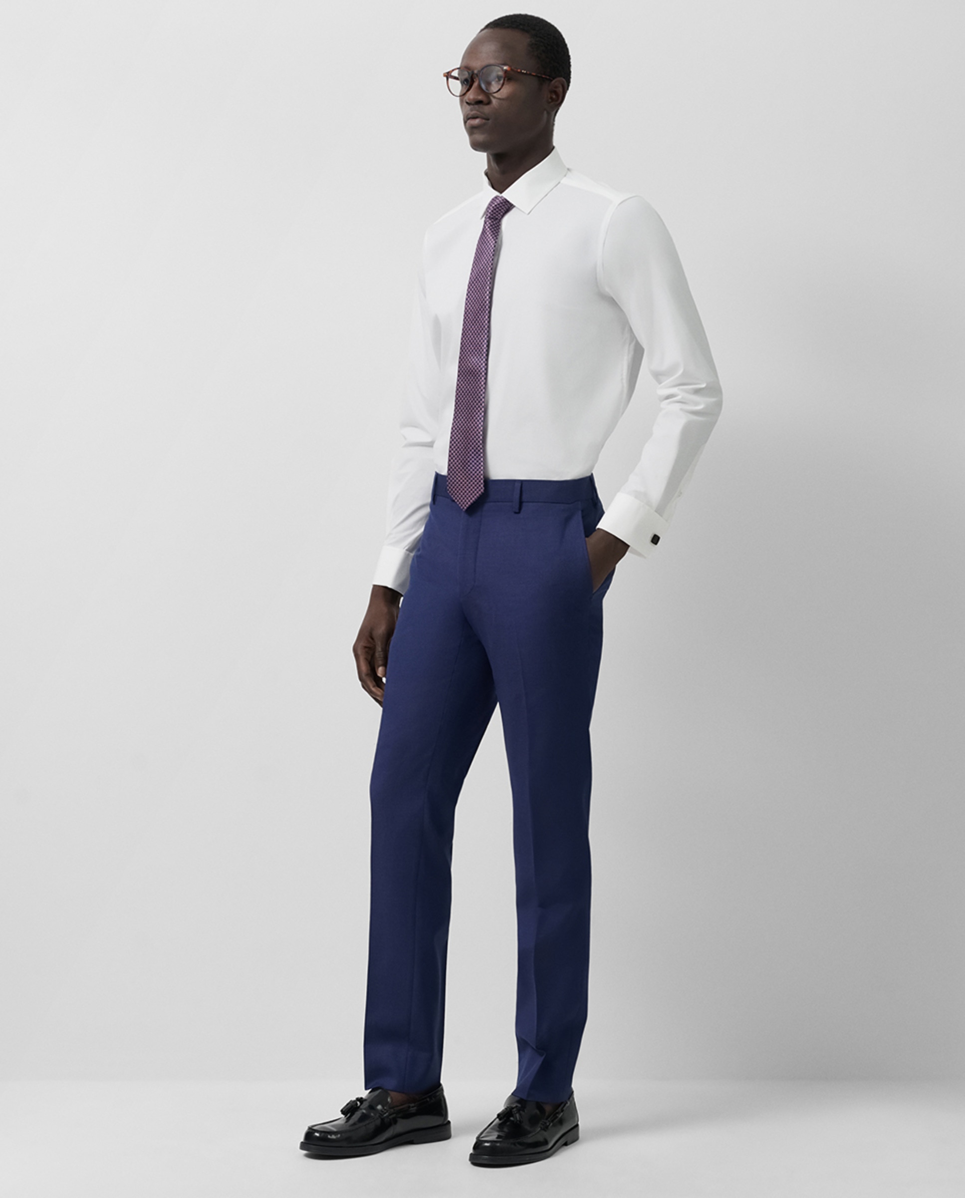 Fato Slim Fit Half Canvas com Falso Liso Azul-6