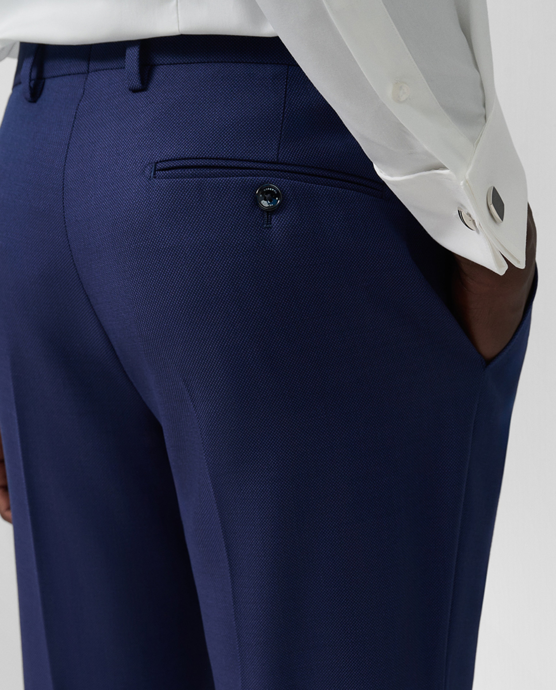 Fato Slim Fit Half Canvas com Falso Liso Azul-5