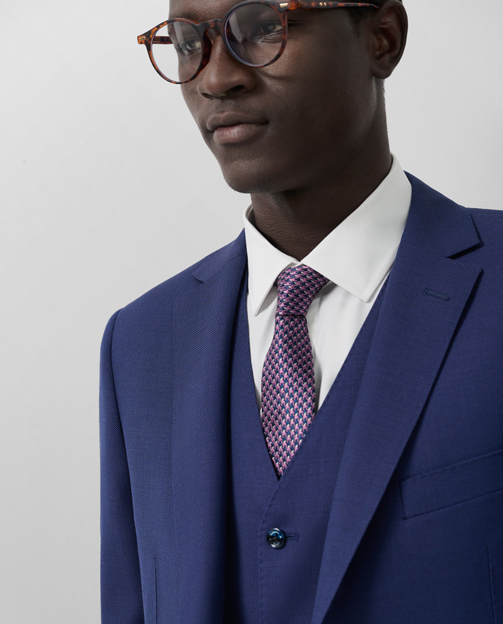 Fato Slim Fit Half Canvas com Falso Liso Azul-4