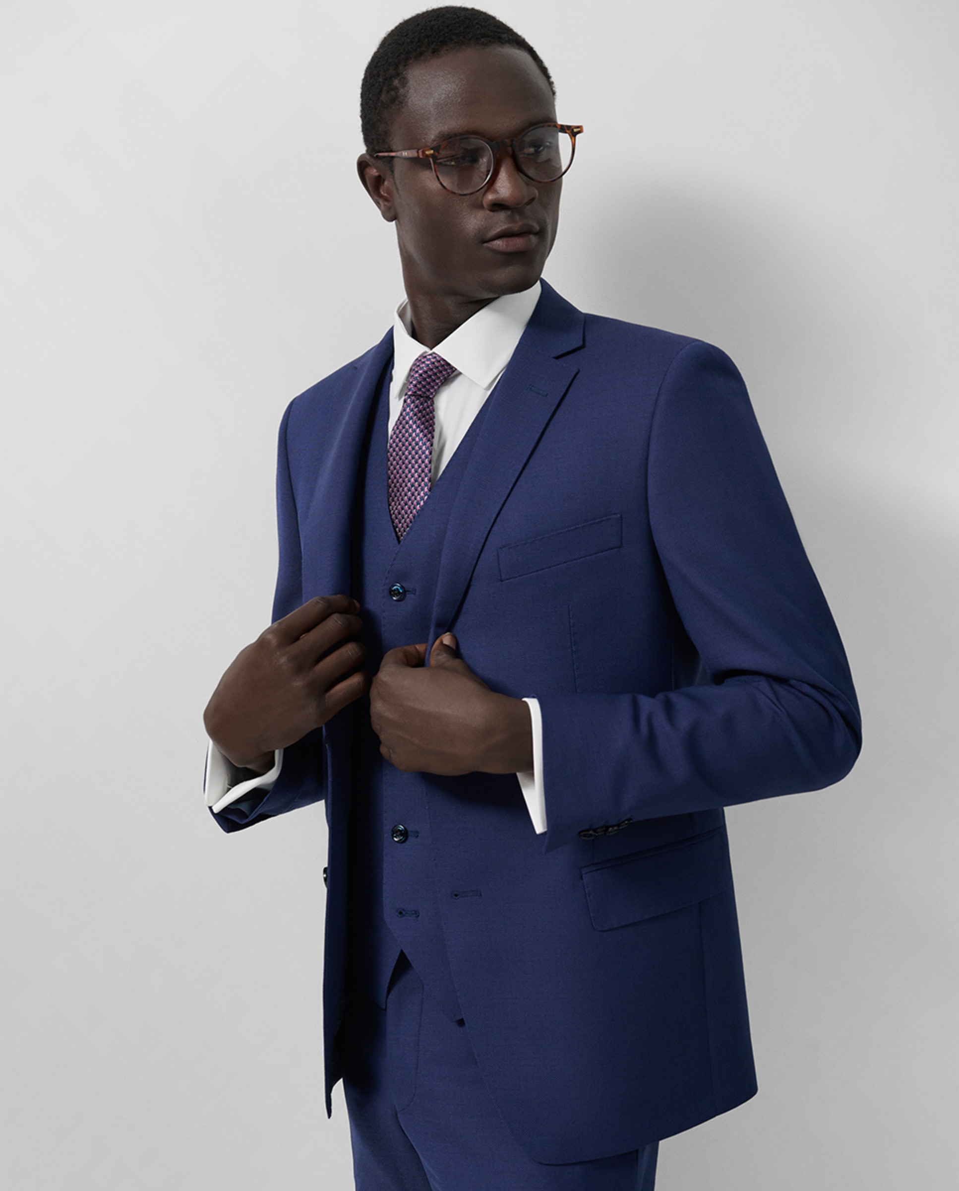 Fato Slim Fit Half Canvas com Falso Liso Azul-3