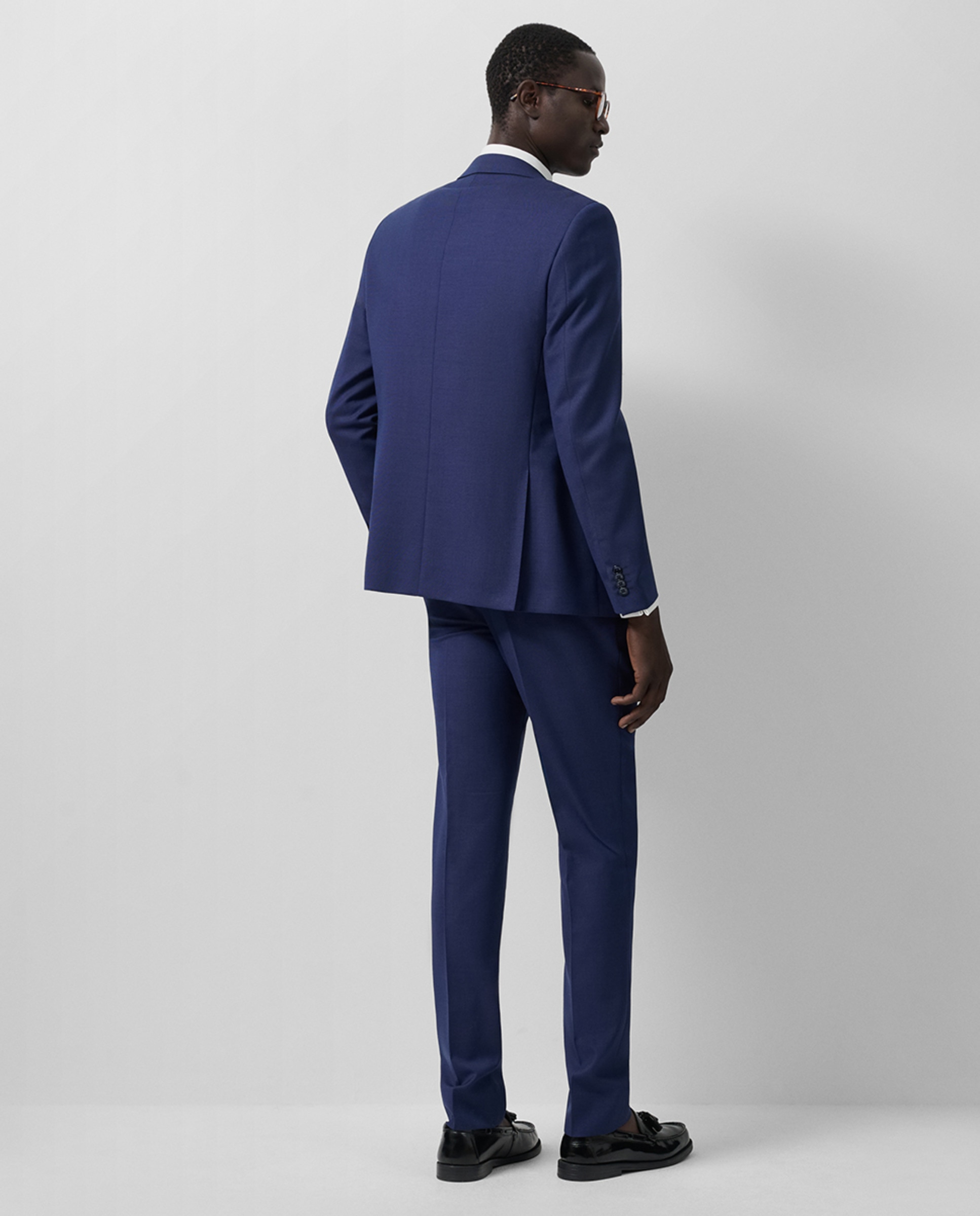 Fato Slim Fit Half Canvas com Falso Liso Azul-2