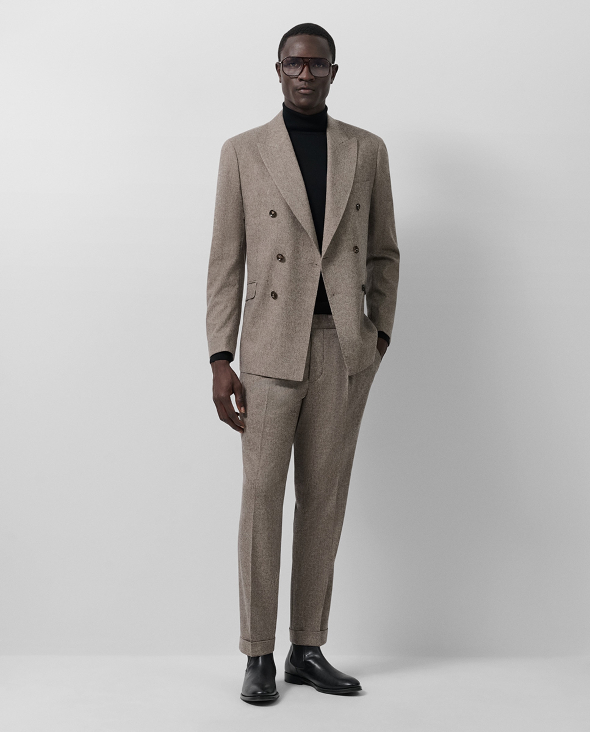 Casaco Separate Cruzado de Sarja Castanho-claro-5