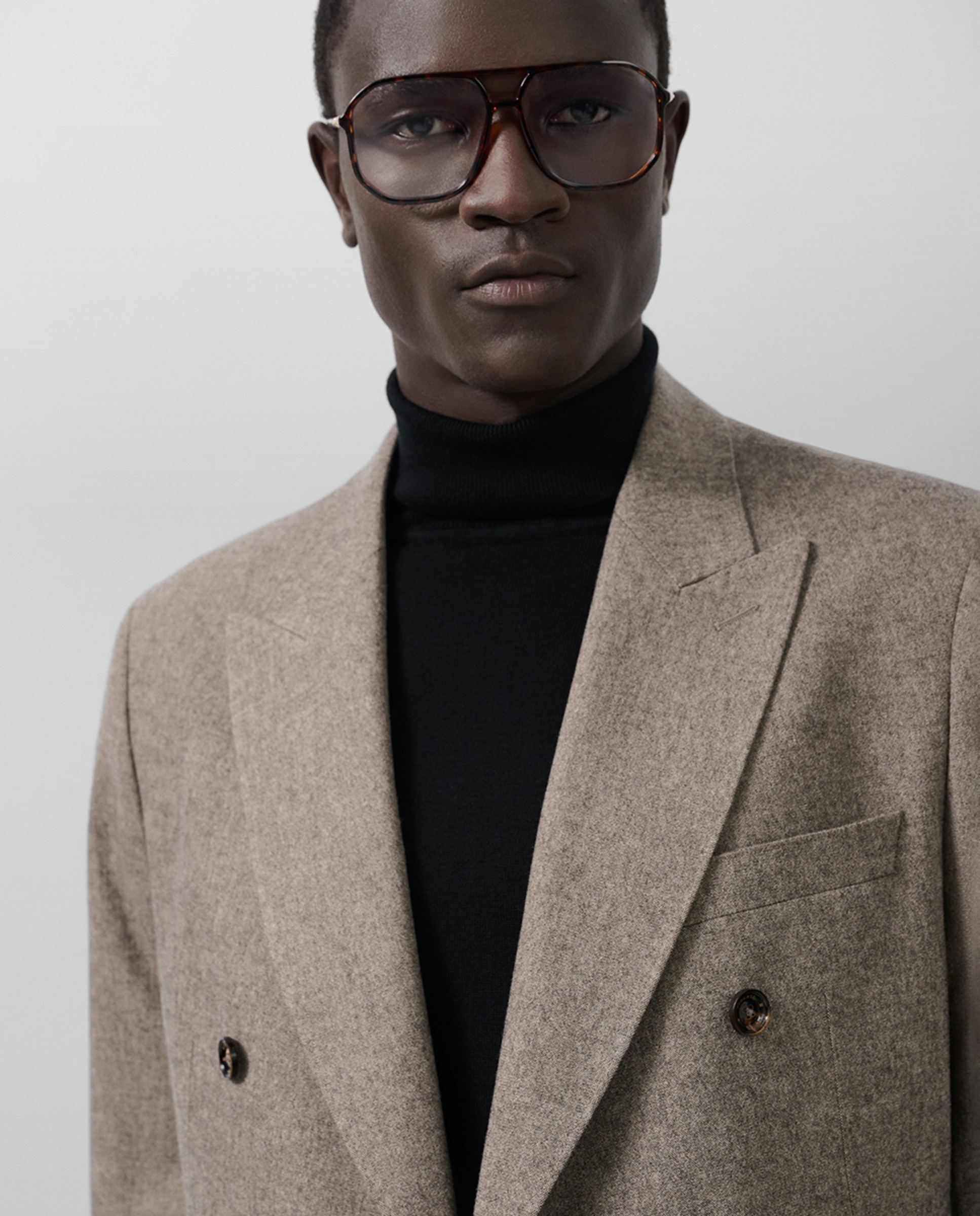 Casaco Separate Cruzado de Sarja Castanho-claro-3