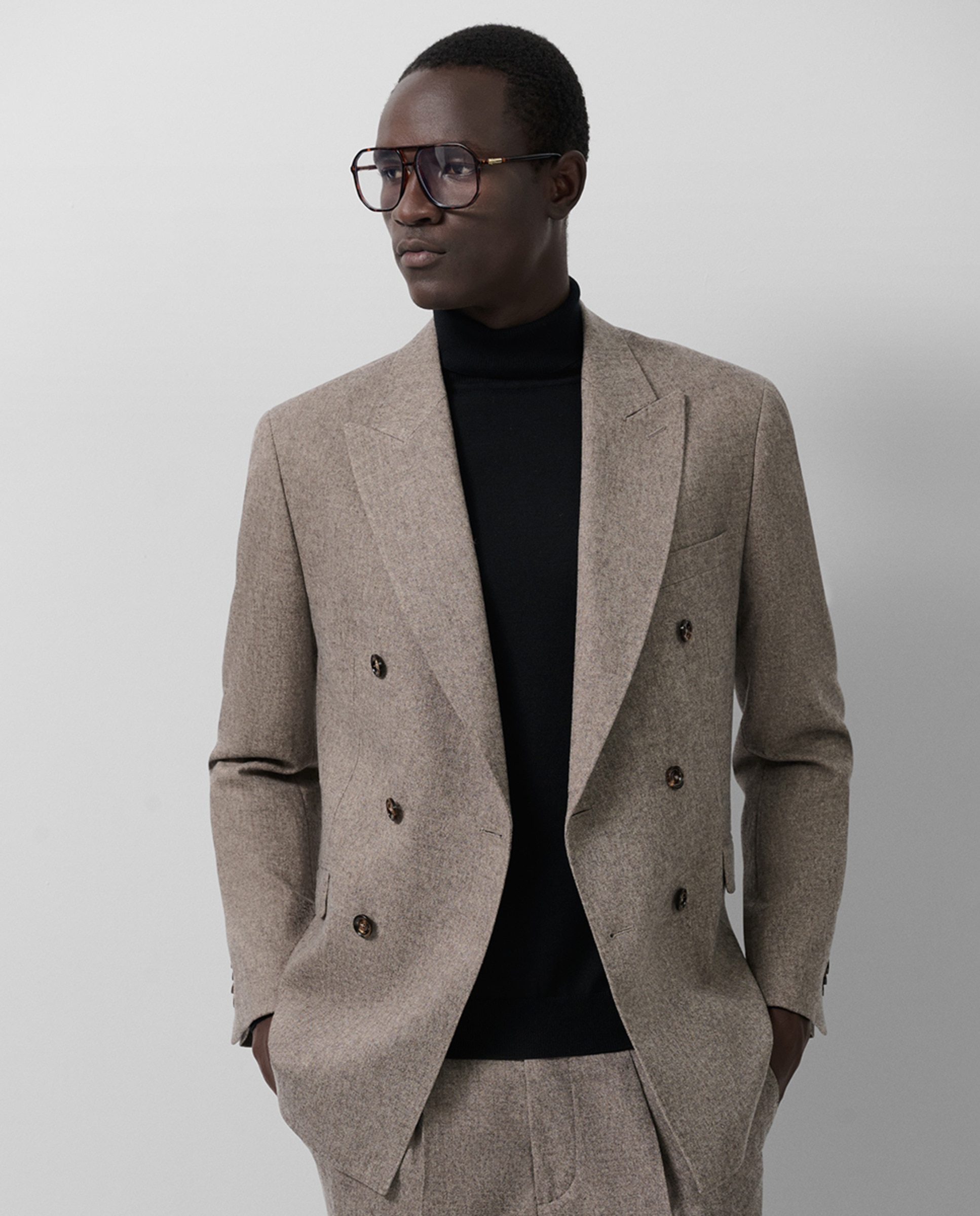 Casaco Separate Cruzado de Sarja Castanho-claro-1