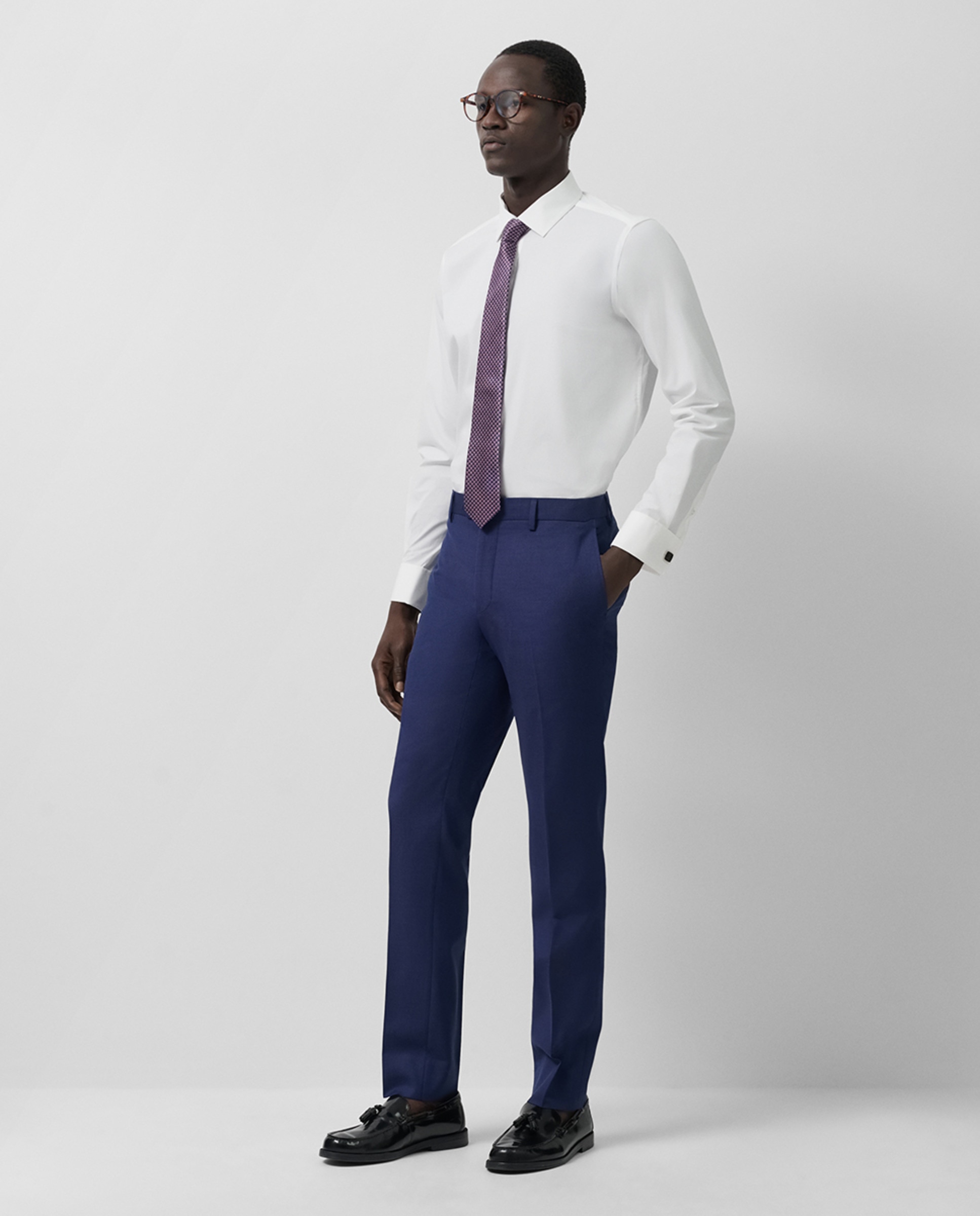 Camisa Clássica Slim Fit Lisa com Botões de Punho Branco-4