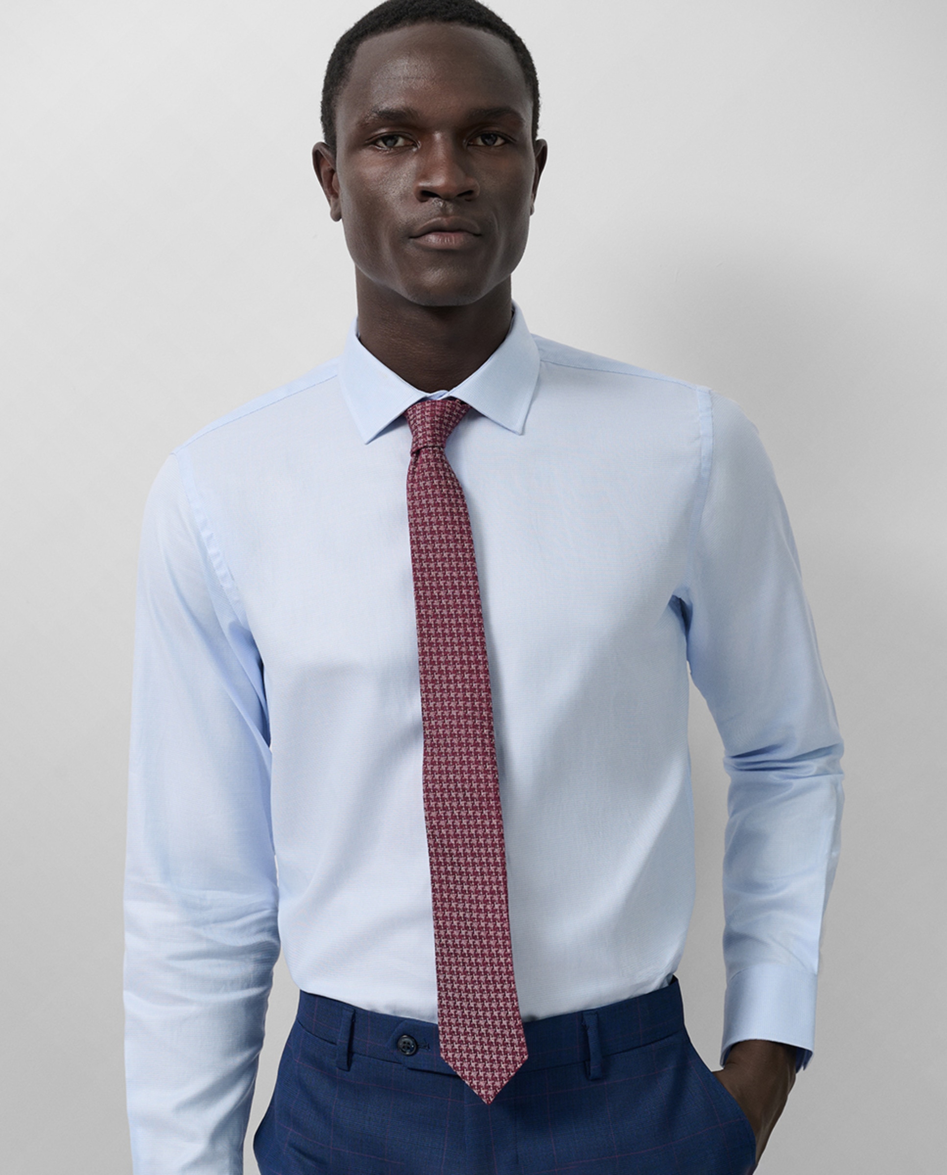 Camisa Clássica Slim Fit com Micro Desenho Azul-claro-1
